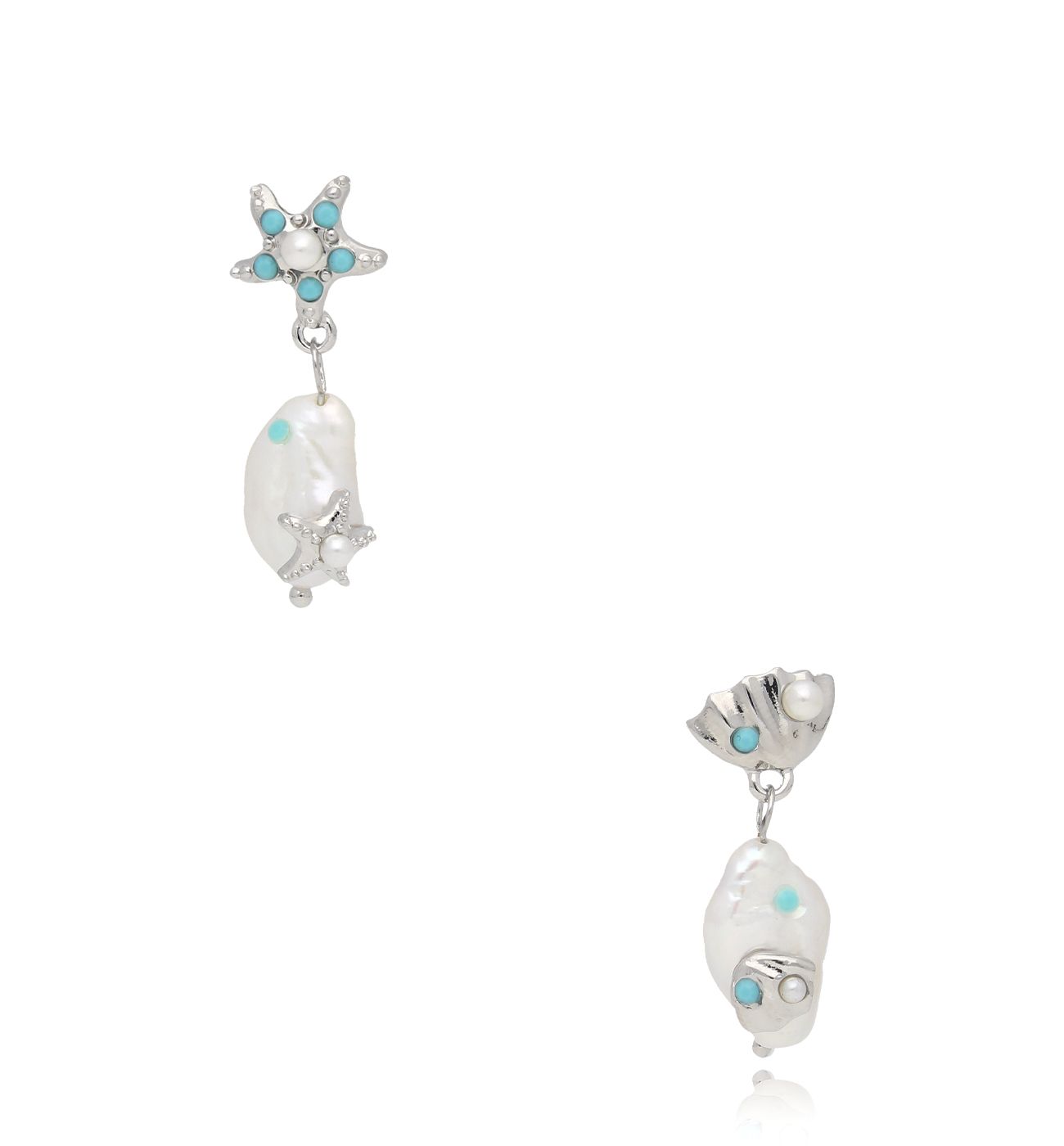 Kolczyki z perłami i muszelkami srebrne Oceano - By Dziubeka