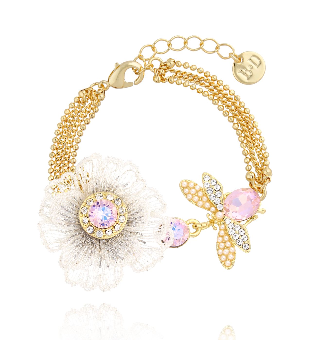 Bransoletka z owadem i kwiatem różowa Siri BMI0144