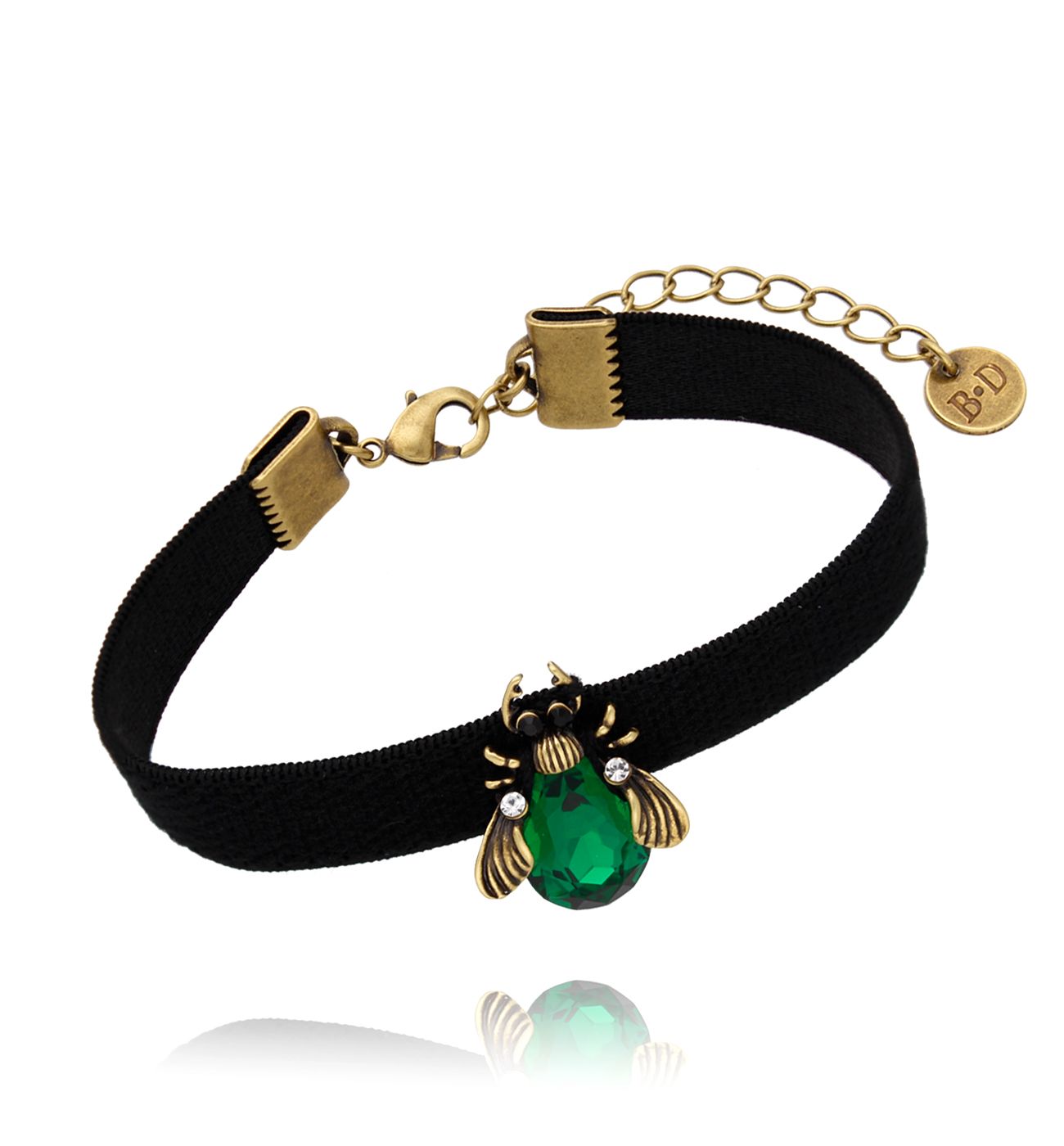 Bransoletka z zielonym owadem na tasiemce Bleu - By Dziubeka