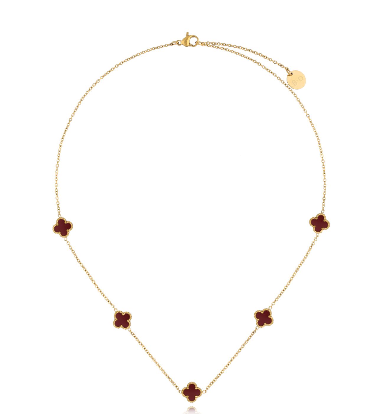 Naszyjnik z bordowymi koniczynkami złoty NSY0388 - By Dziubeka