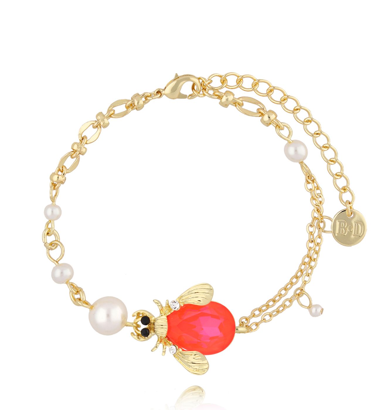 Bransoletka z neonowym owadem i perłami Morning Dew - By Dziubeka