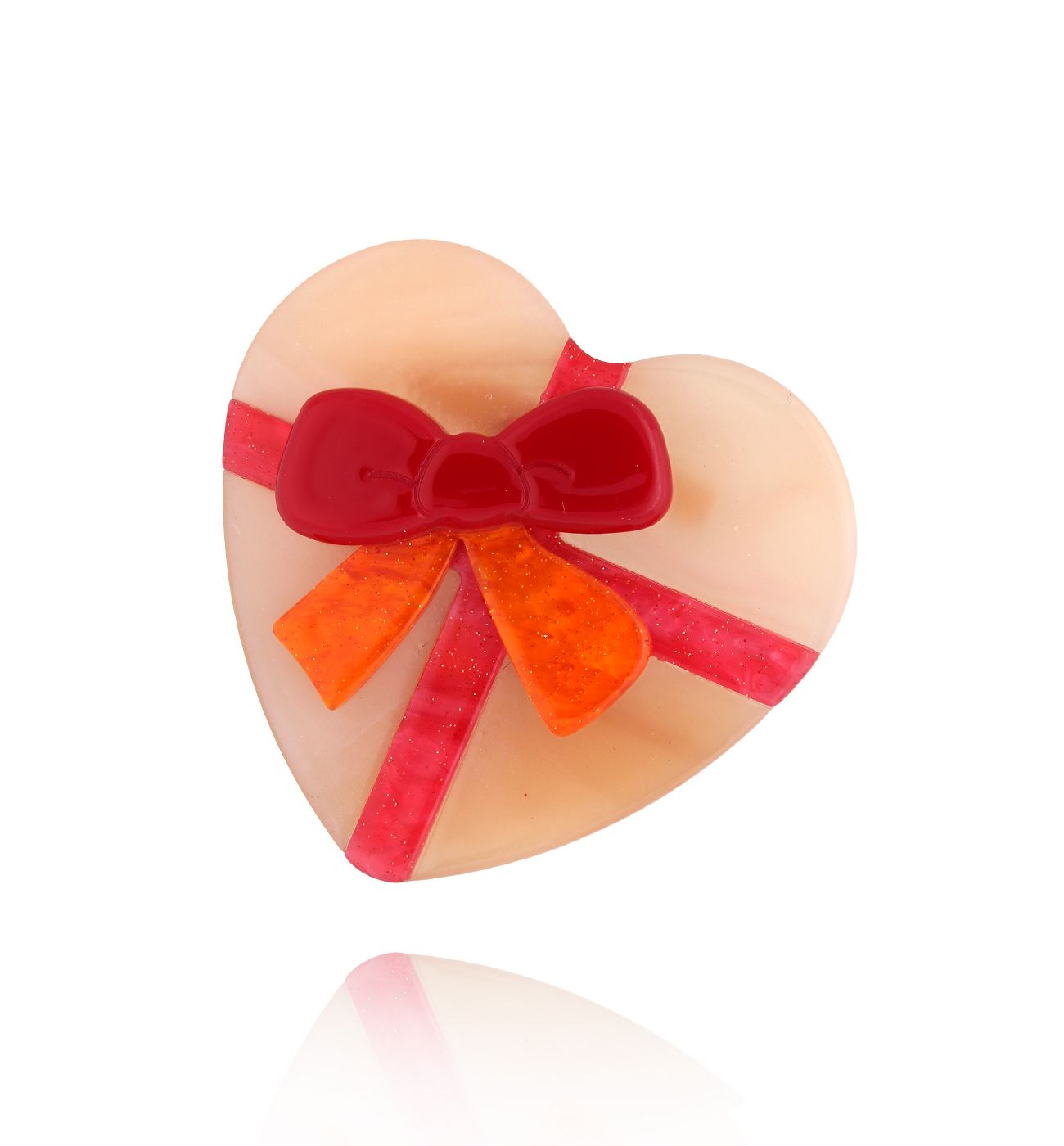 Broszka pomarańczowa z sercem Always Love BRZA0048 - By Dziubeka