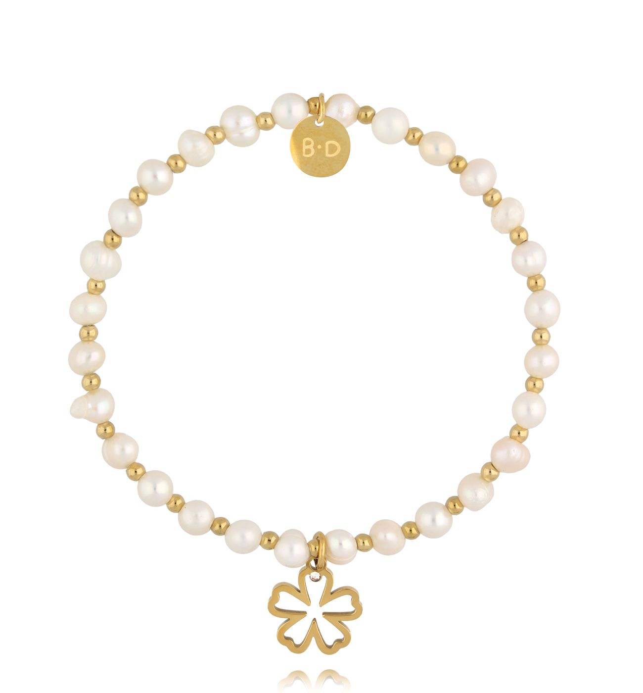 Bransoletka z perłami i kwiatuszkiem BPE0140 - By Dziubeka