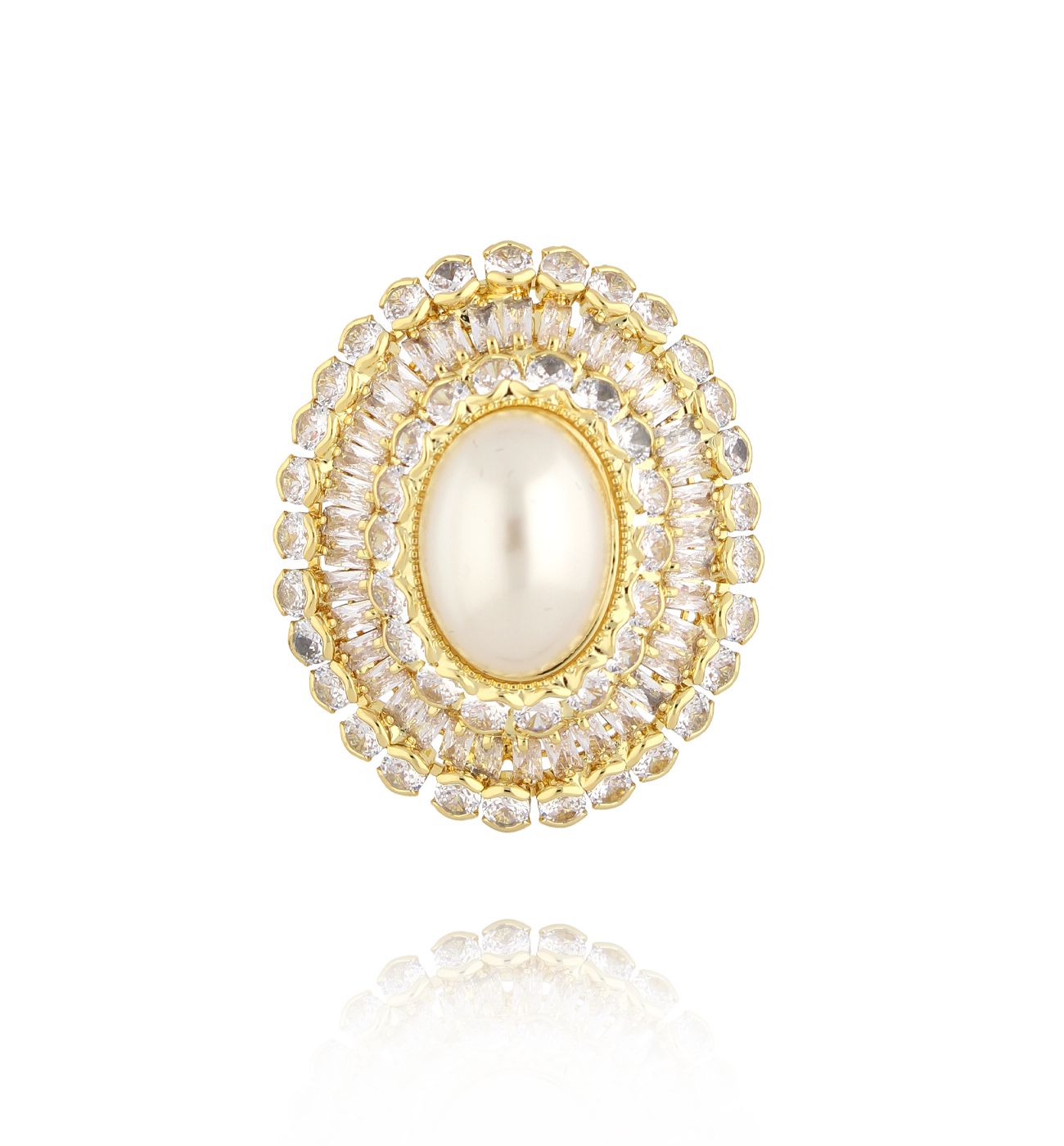 Pierścionek złoty z cyrkoniami i perłą PSS0173 - By Dziubeka