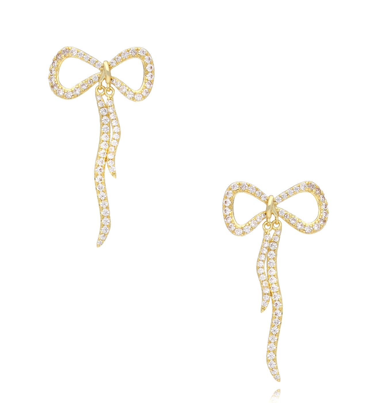 Kolczyki kokardki złote z cyrkoniami - By Dziubeka