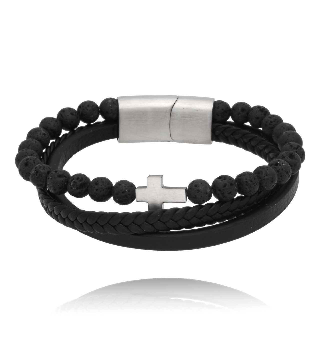 Bransoletka męska z lawą i krzyżykiem Derque 76 - By Dziubeka