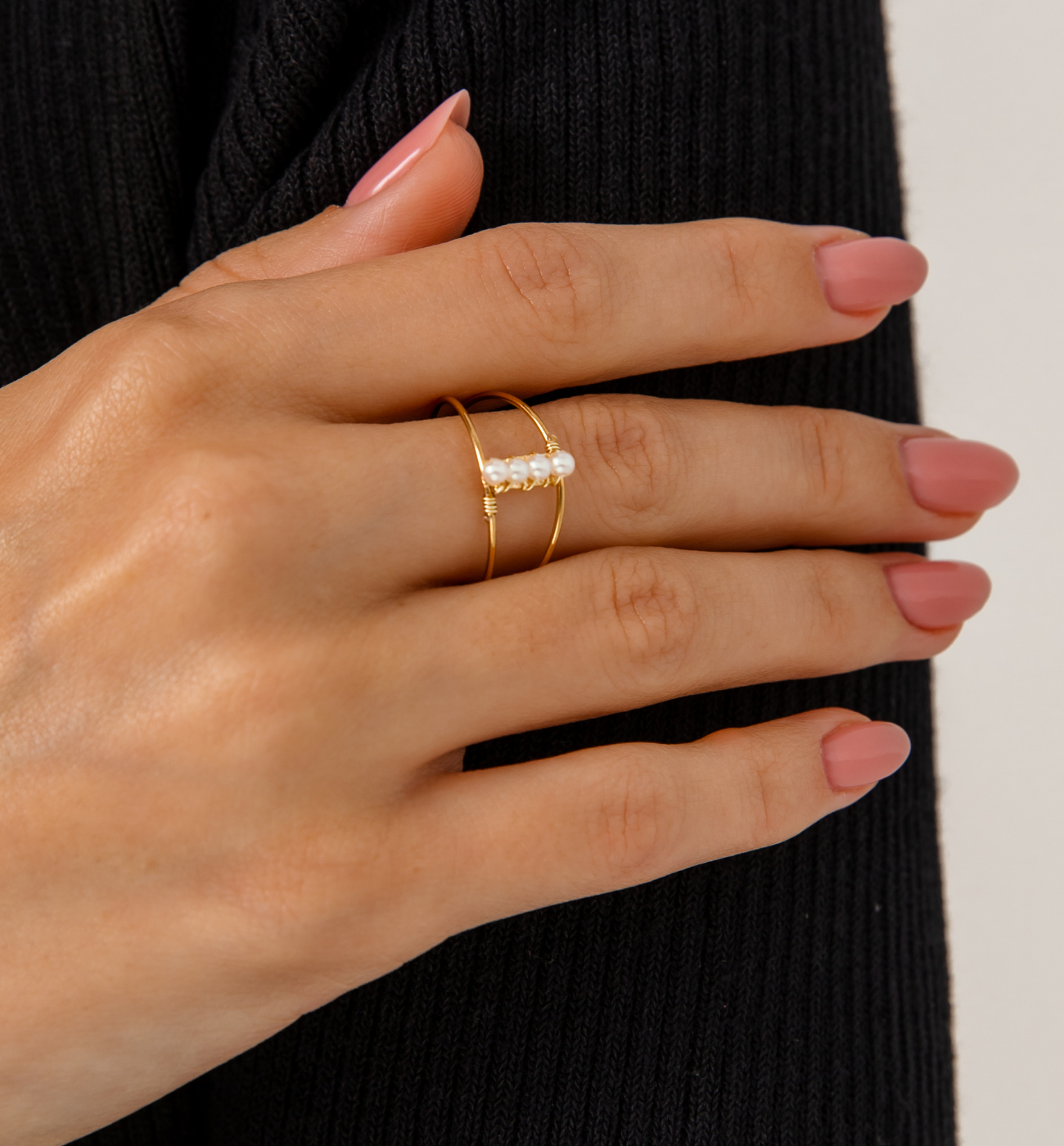 Pierścionek złoty z perłami - By Dziubeka