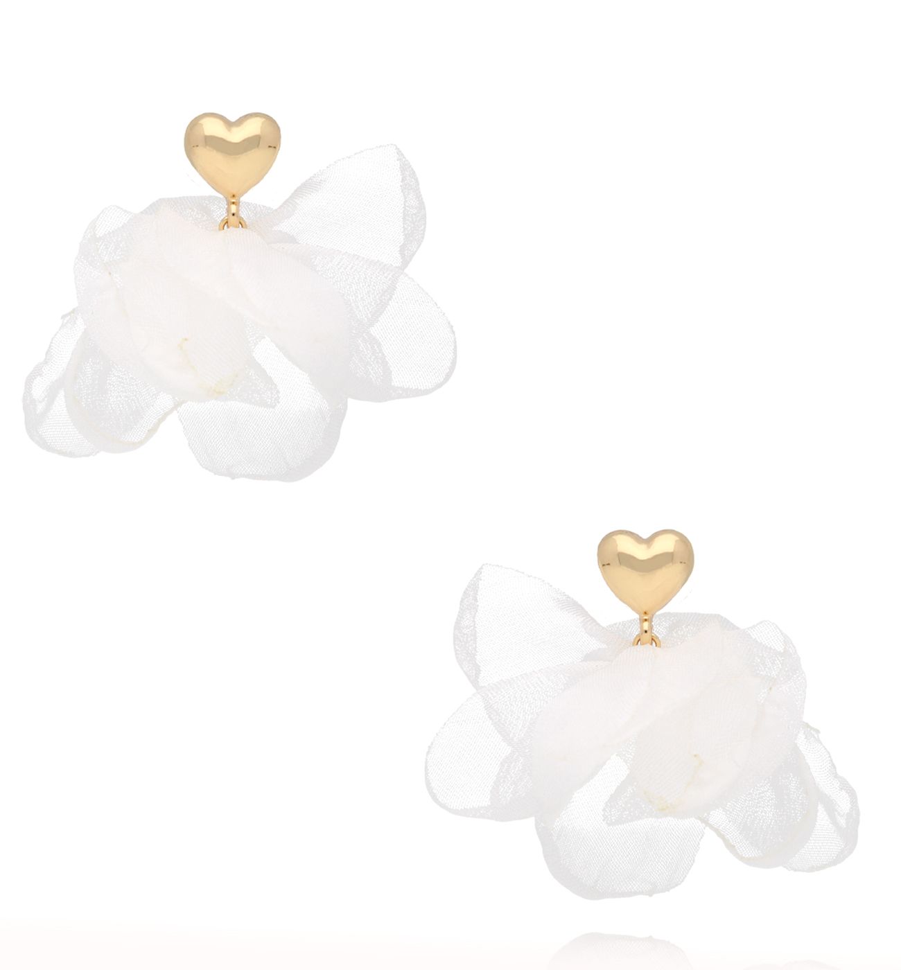 Kolczyki kwiatowe białe z sercem - By Dziubeka