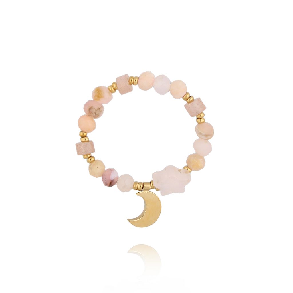 Pierścionek elastyczny beżowy z księżycem PSC0751 - By Dziubeka