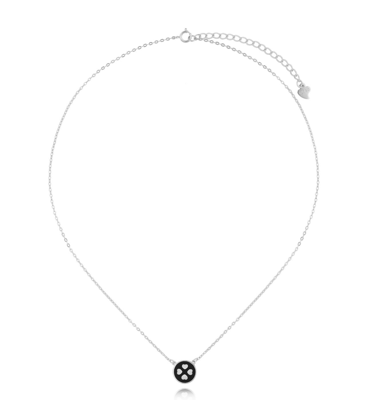 Naszyjnik srebrny z koniczynką i czarną emalią NCA0017
