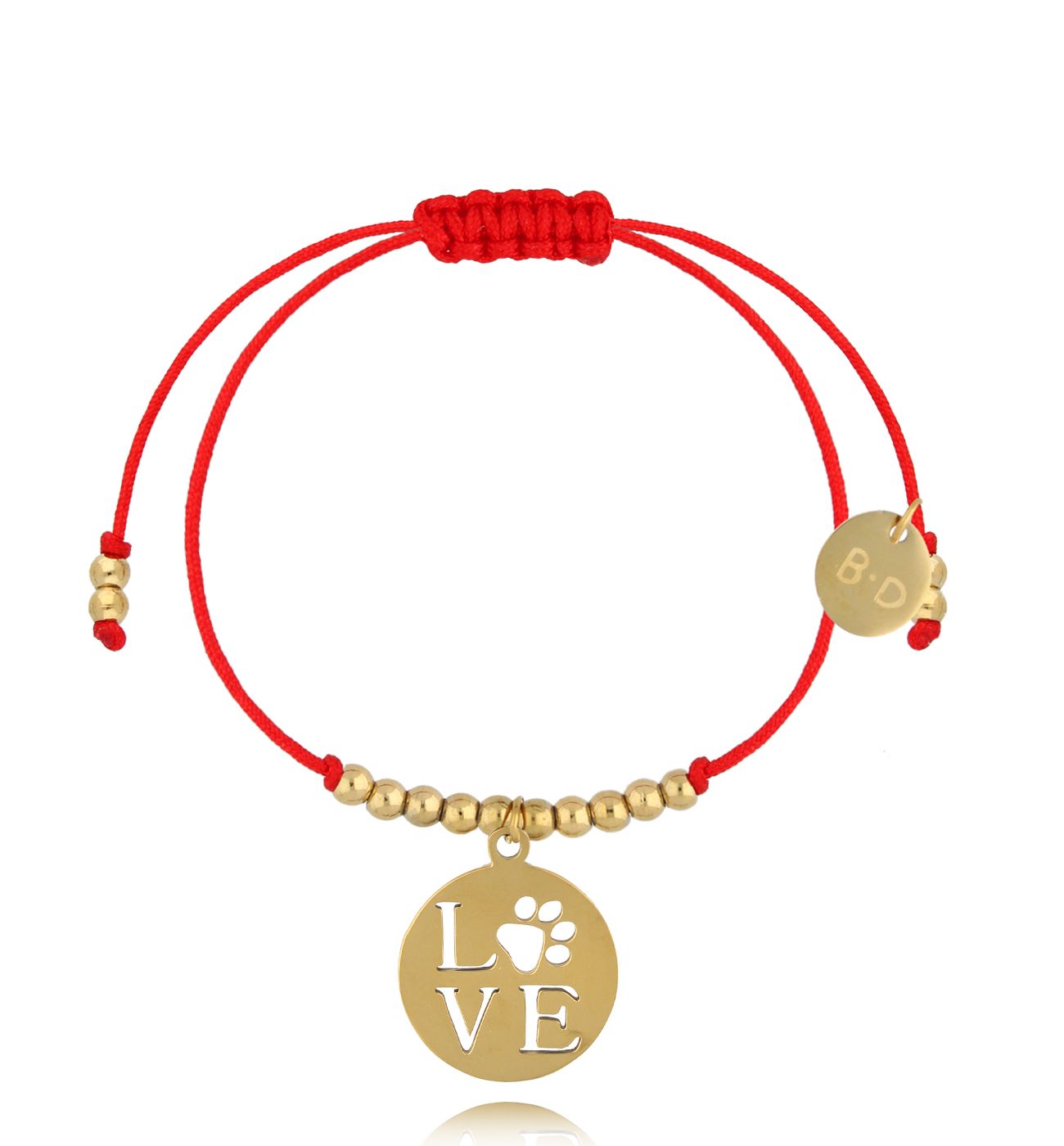 Bransoletka z czerwonym sznurkiem i złotą zawieszką BGL1008 - By Dziubeka