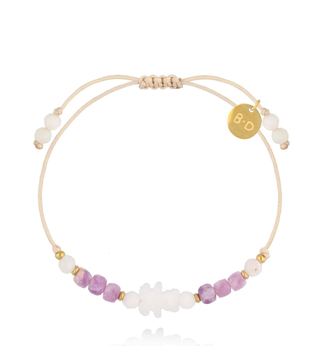 Bransoletka z beżowo fioletowa z misiem Bear BMT0201