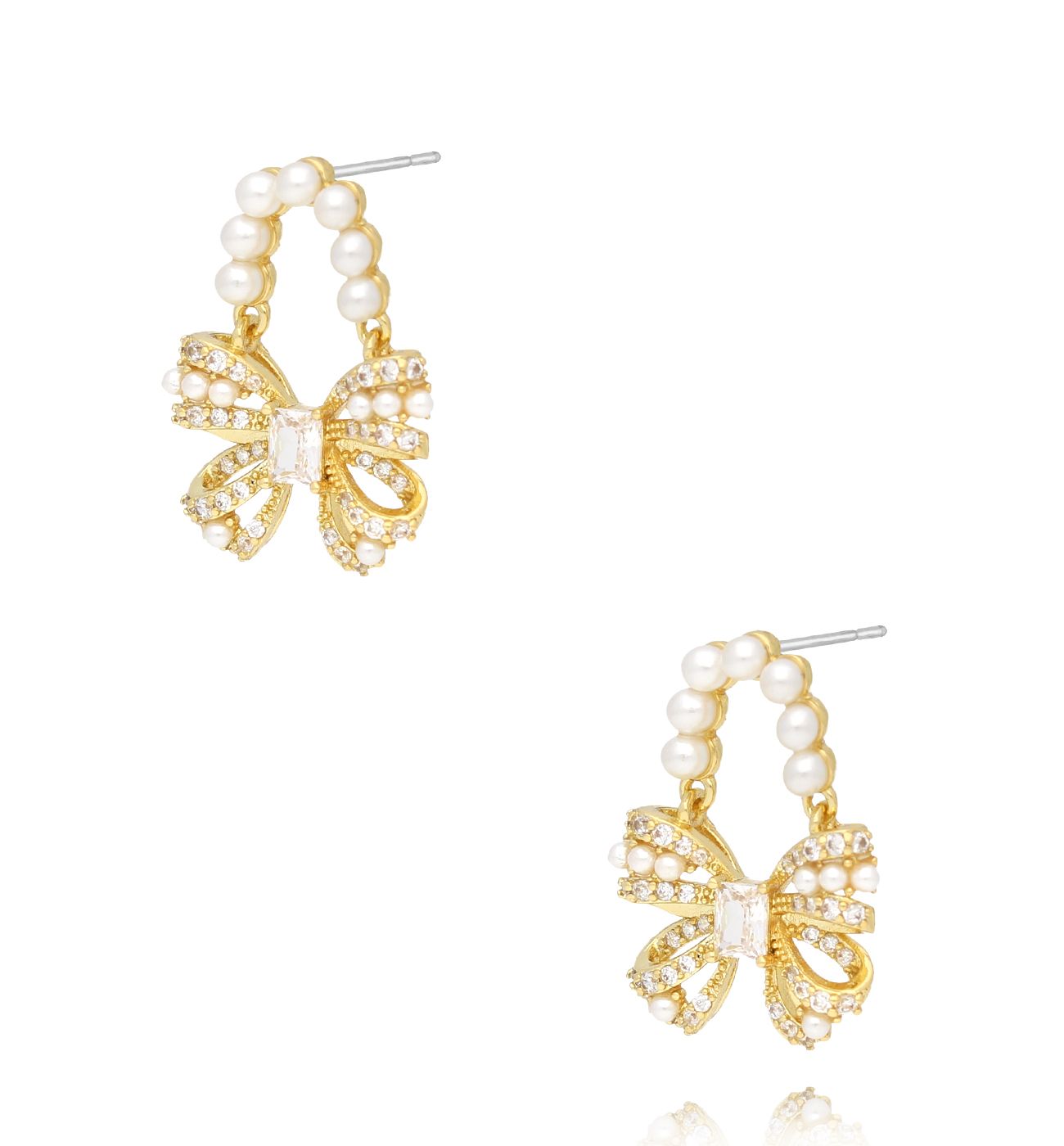 Kolczyki kokardki z perełkami złote - By Dziubeka