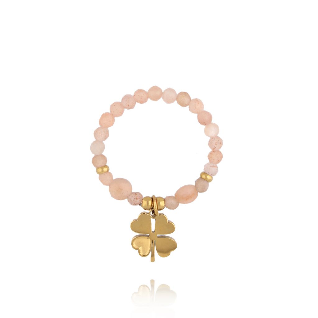 Pierścionek z kamieniami słonecznymi i koniczynką - By Dziubeka