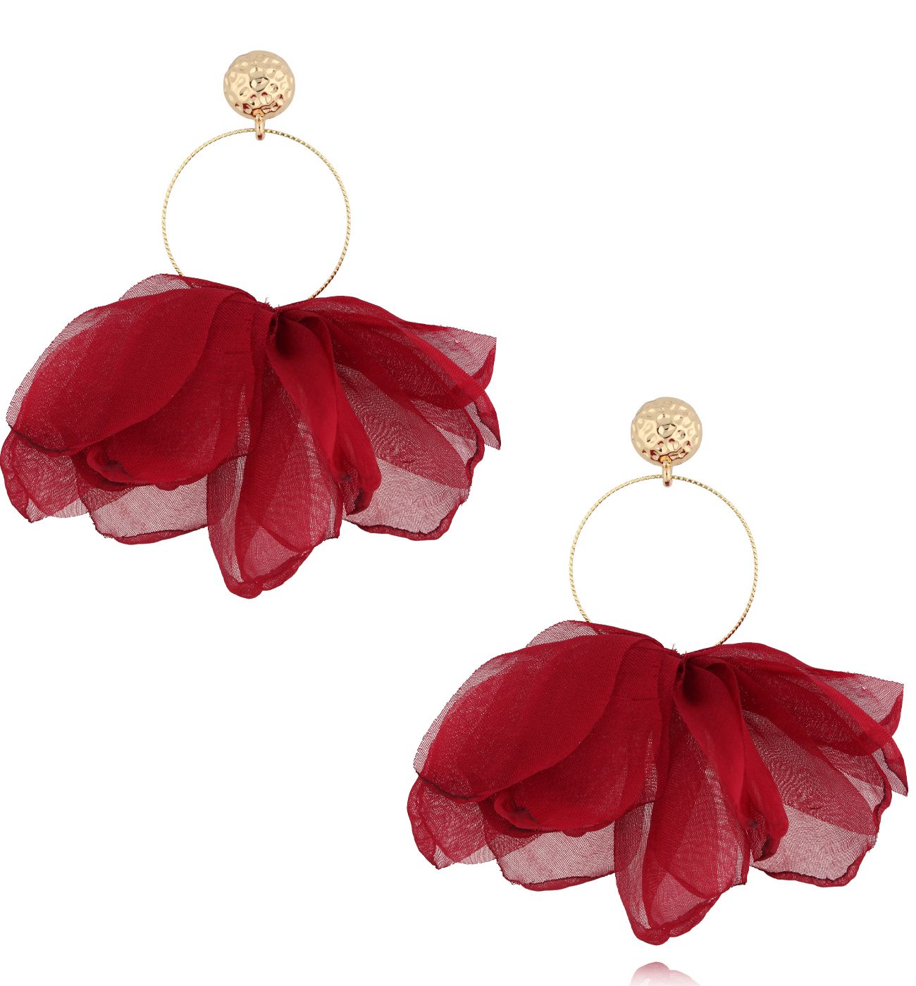 Kolczyki z bordową tkaniną - By Dziubeka