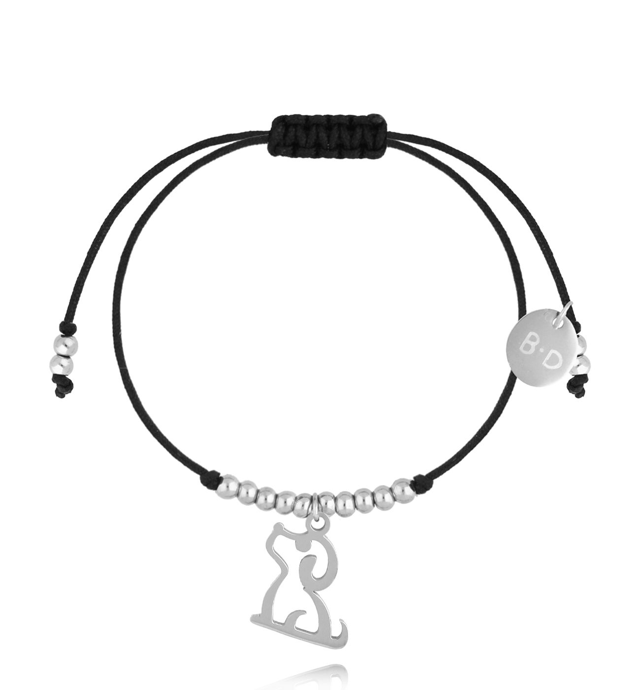 Bransoletka czarna ze srebrnym pieskiem Fidélité BGL0949