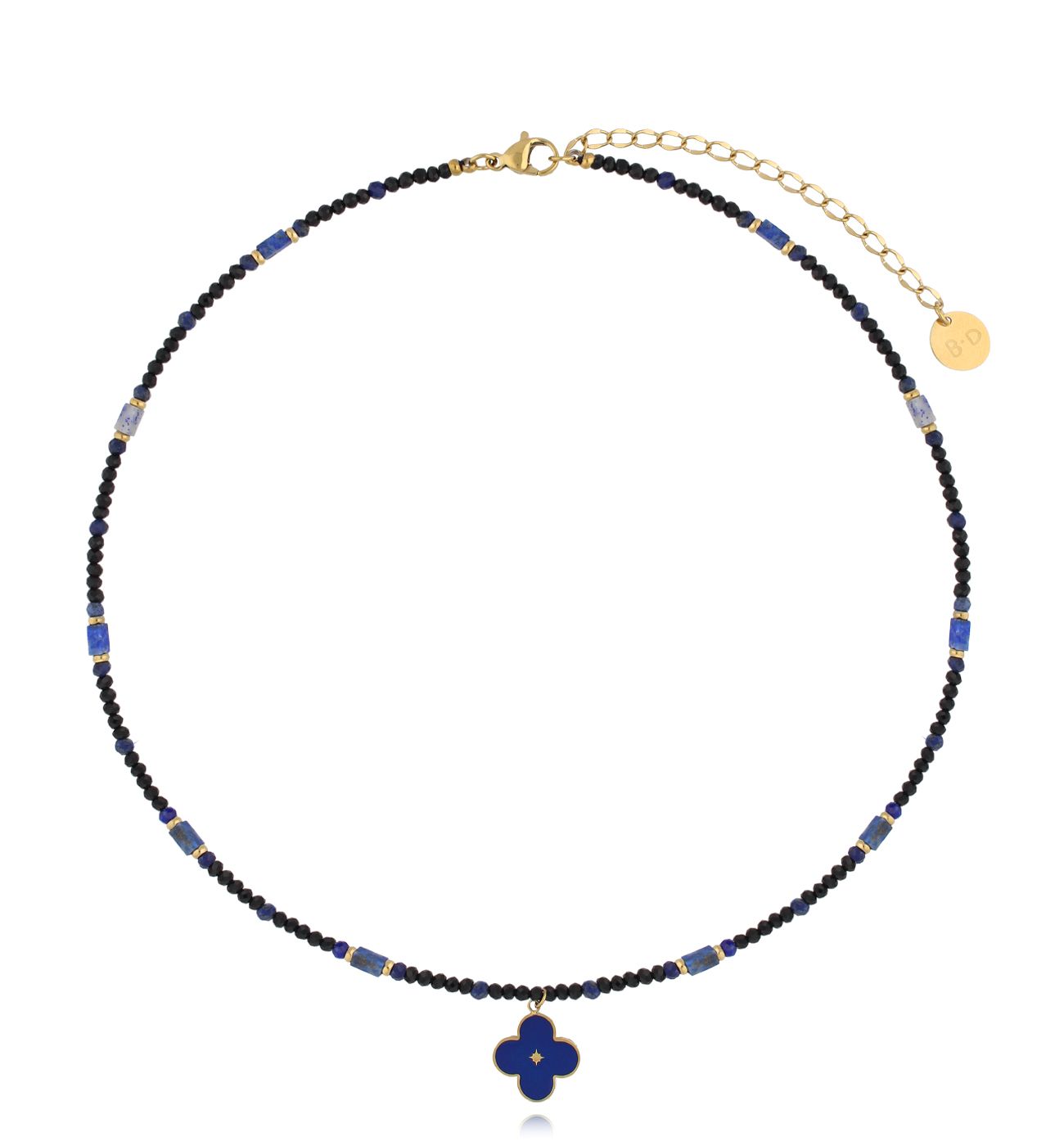 Naszyjnik z turmalinami i granatową koniczynką - By Dziubeka