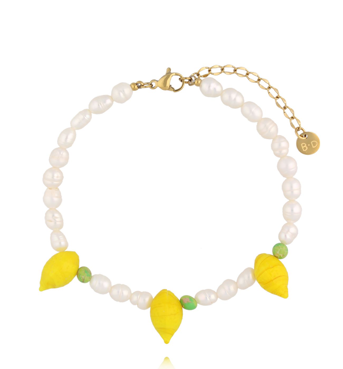 Bransoletka na nogę z perełek i żółtych cytrynek B - By Dziubeka