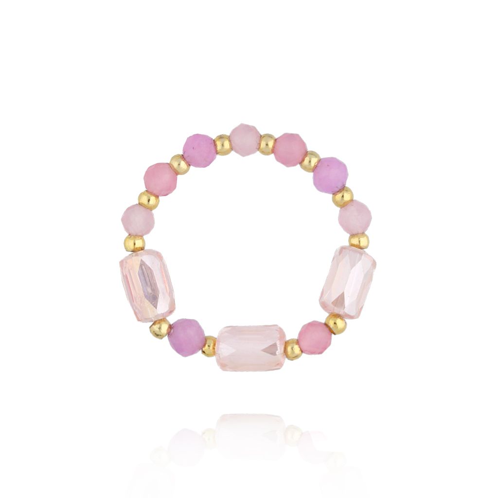 Pierścionek elastyczny z koralikami różowy PSC0681 - By Dziubeka