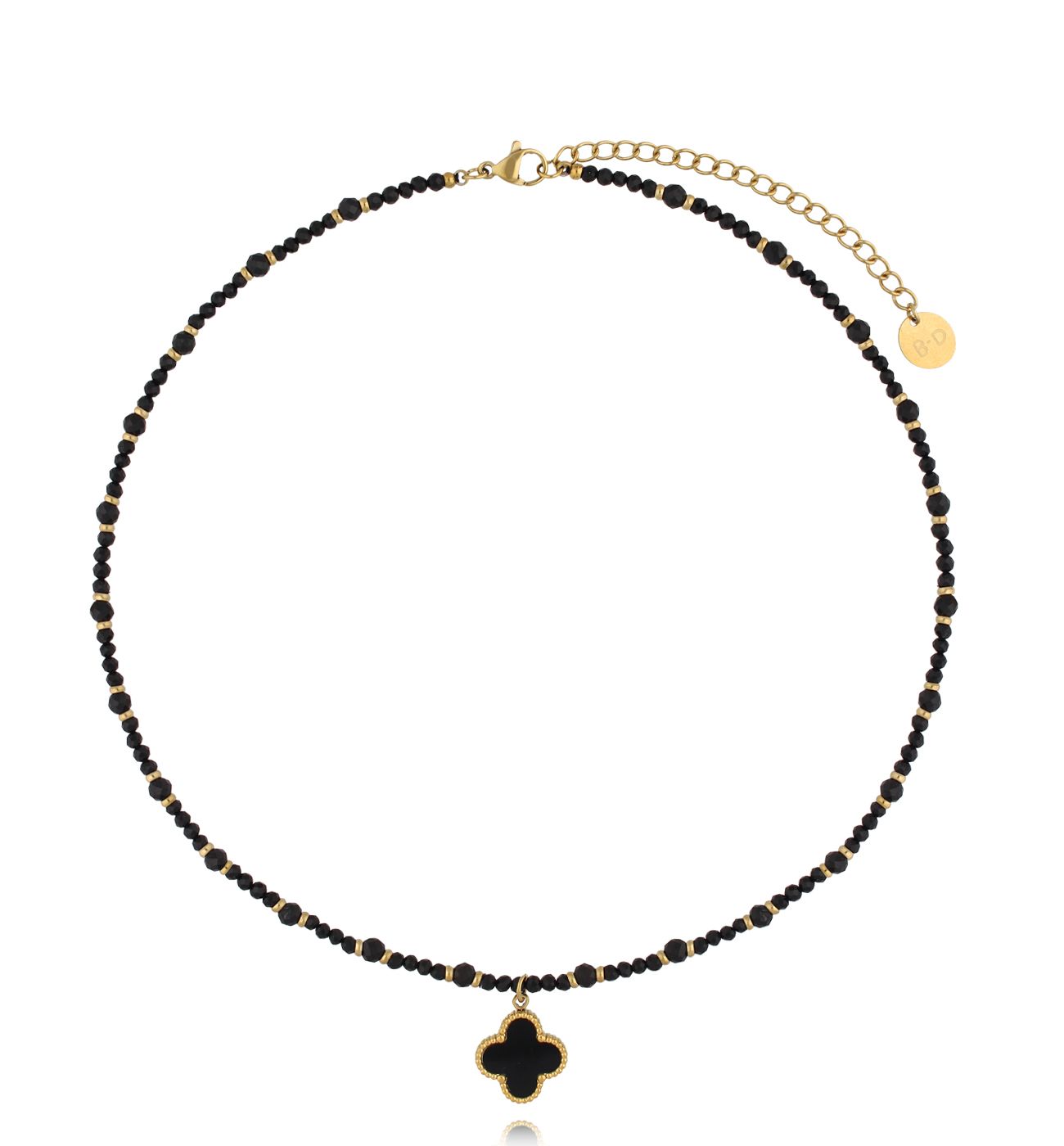 Naszyjnik z czarnymi turmalinami i koniczynką - By Dziubeka