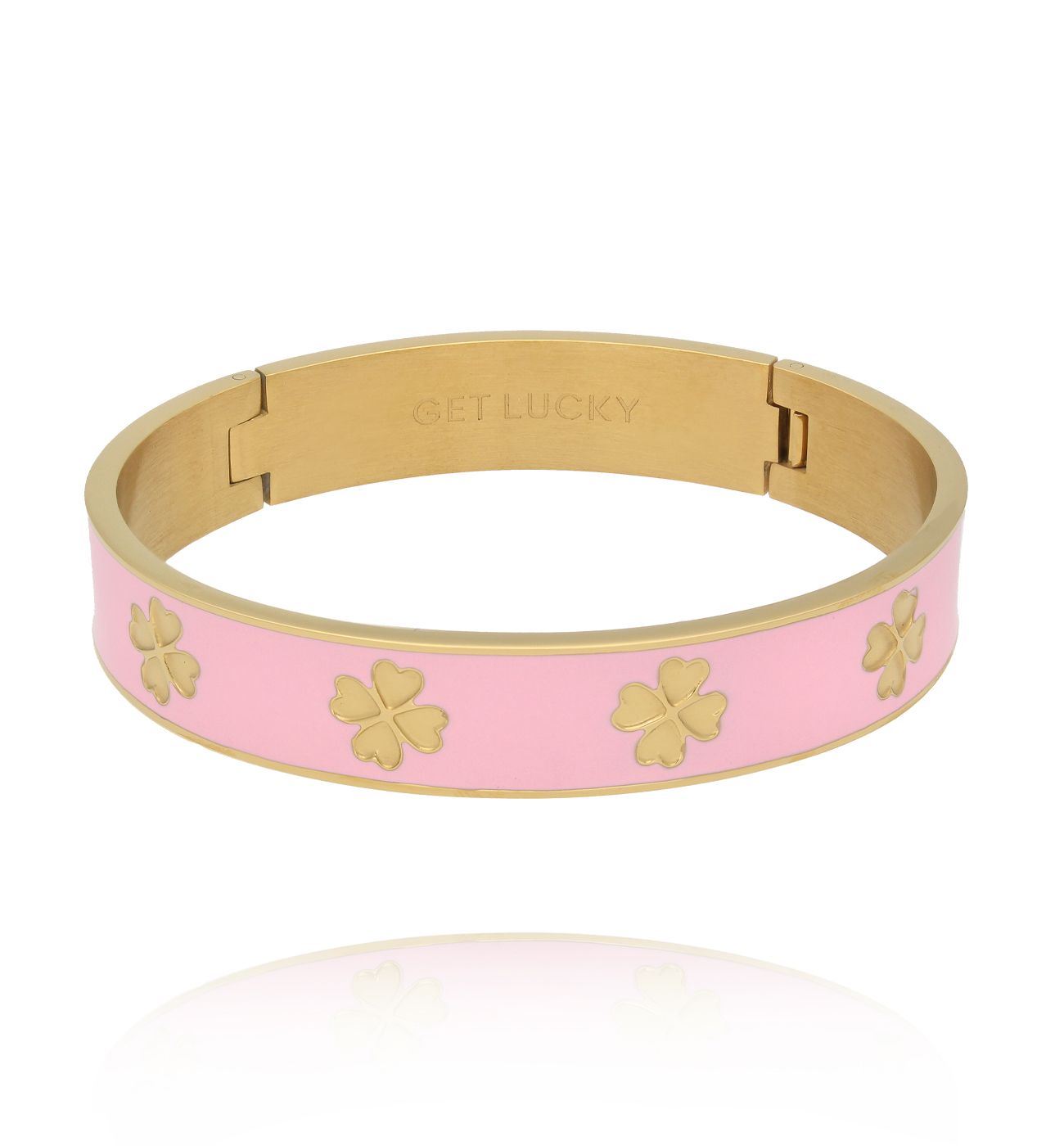 Bransoletka obręcz z koniczynkami emaliowana różowa BSA0989