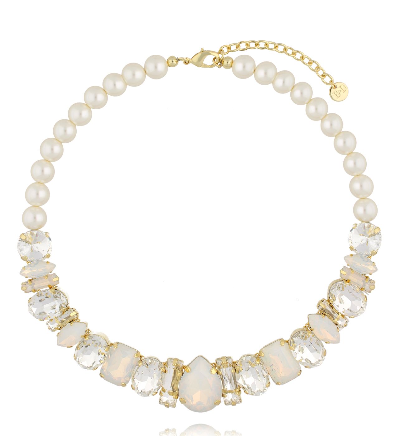 Naszyjnik z pereł i kryształów w odcieniach mlecznej bieli - By Dziubeka