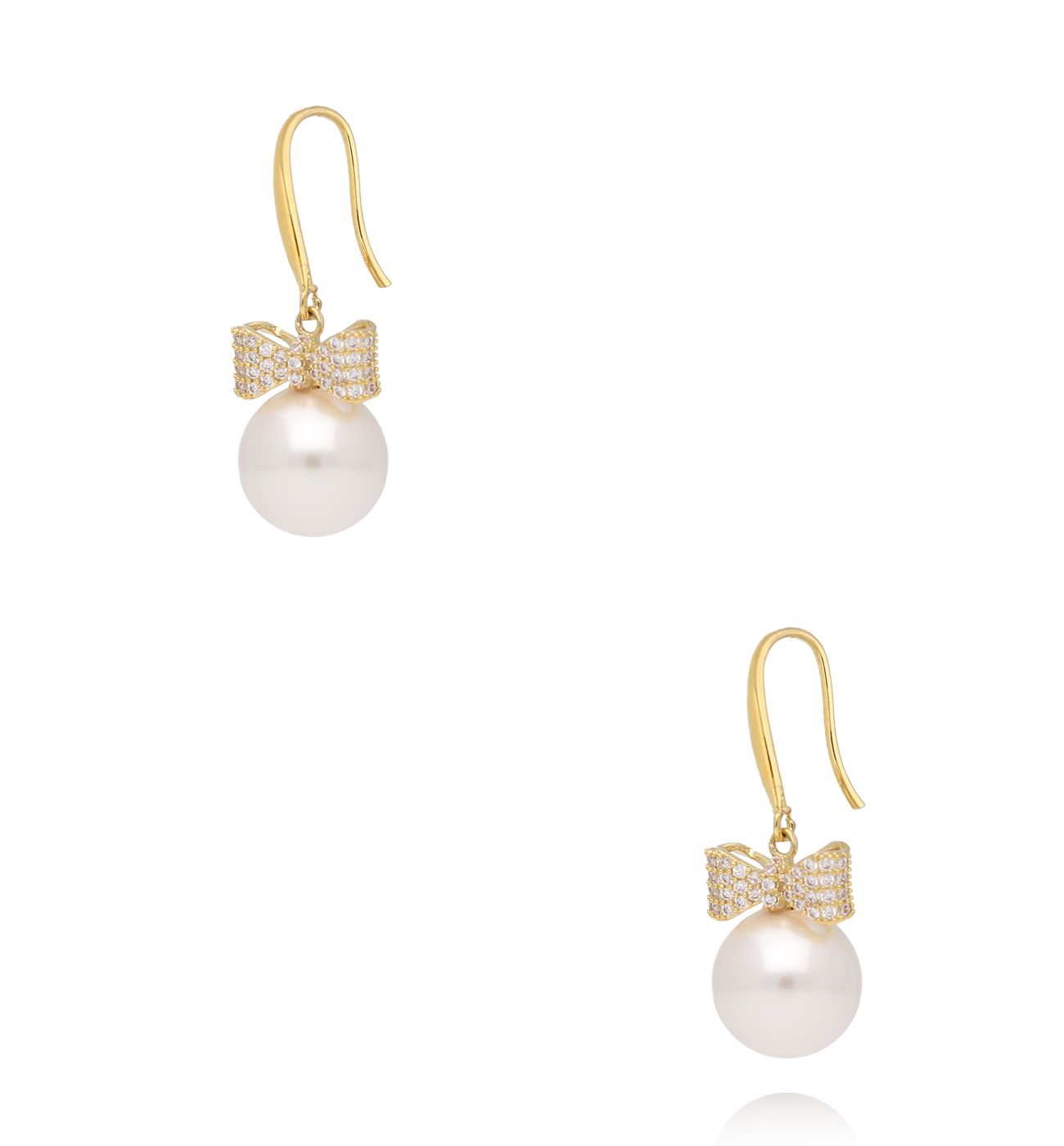 Kolczyki złote z kokardką i perłą KLU0119