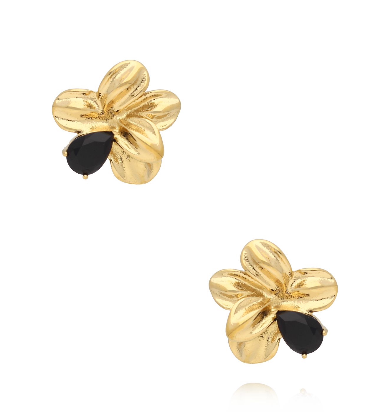 Kolczyki kwiatki z czarnym kryształkiem złote KSA2256