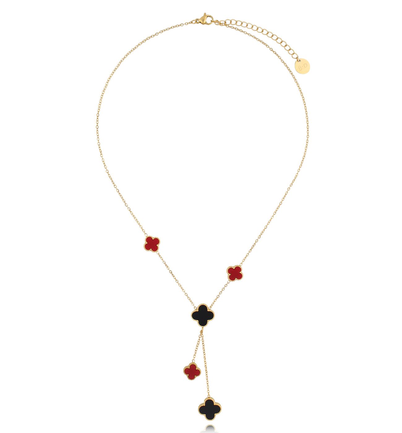 Naszyjnik złoty z czarnymi i bordowymi koniczynkami Clover NSY0171 - By Dziubeka