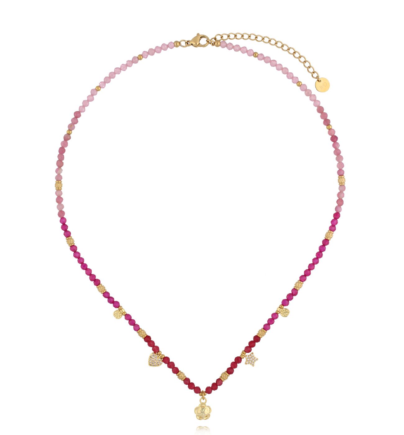 Naszyjnik z różowy i bordowymi kamieniami - By Dziubeka