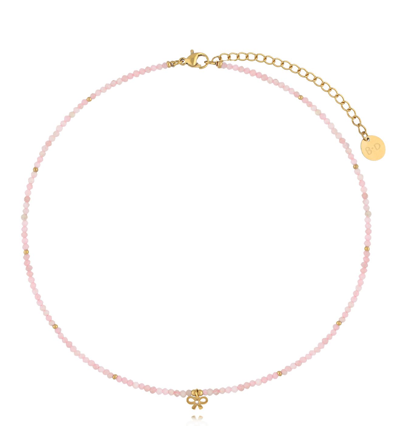 Naszyjnik z różowymi opalami i kokardką - By Dziubeka