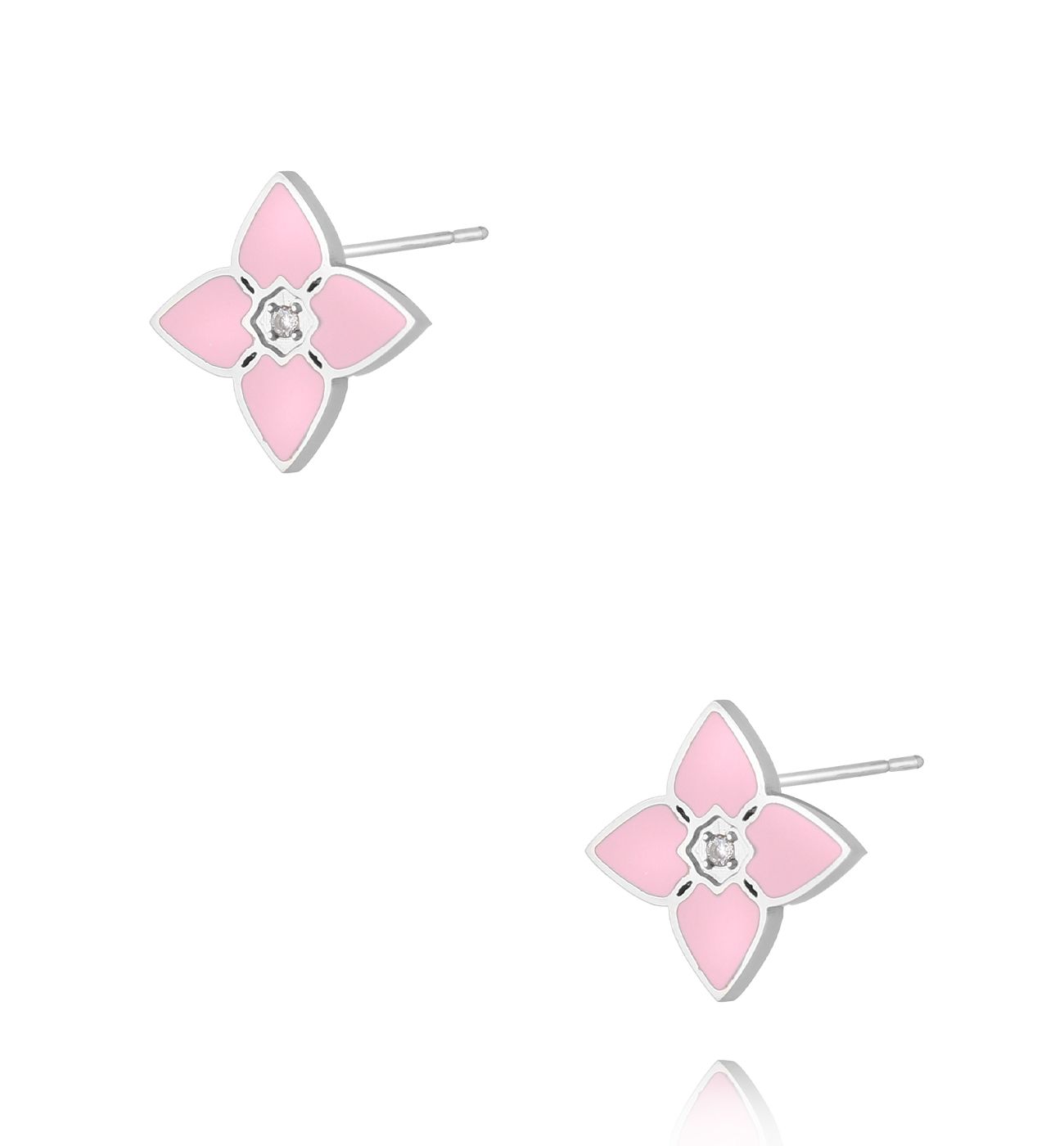 Kolczyki z koniczynką srebrne z różową emalią Segreto di Fortuna KSA2076