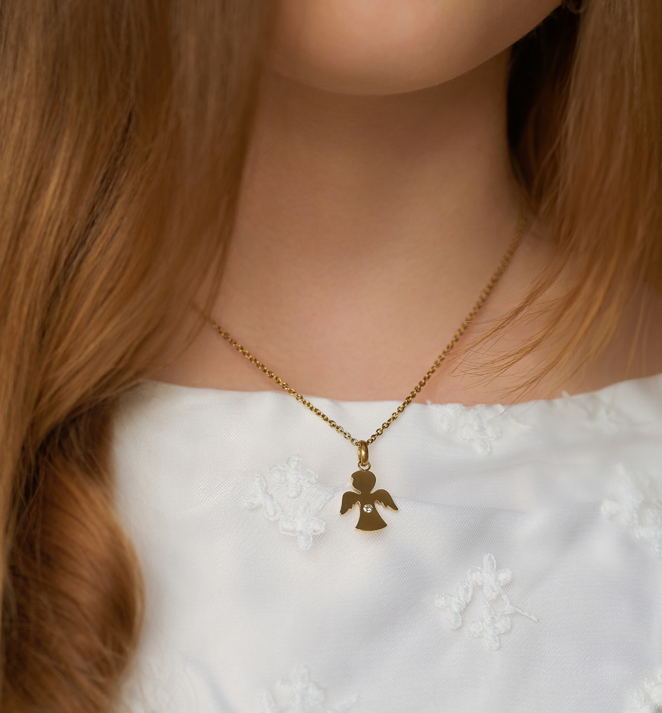 Naszyjnik złoty ze stali szlachetnej z aniołkiem - By Dziubeka