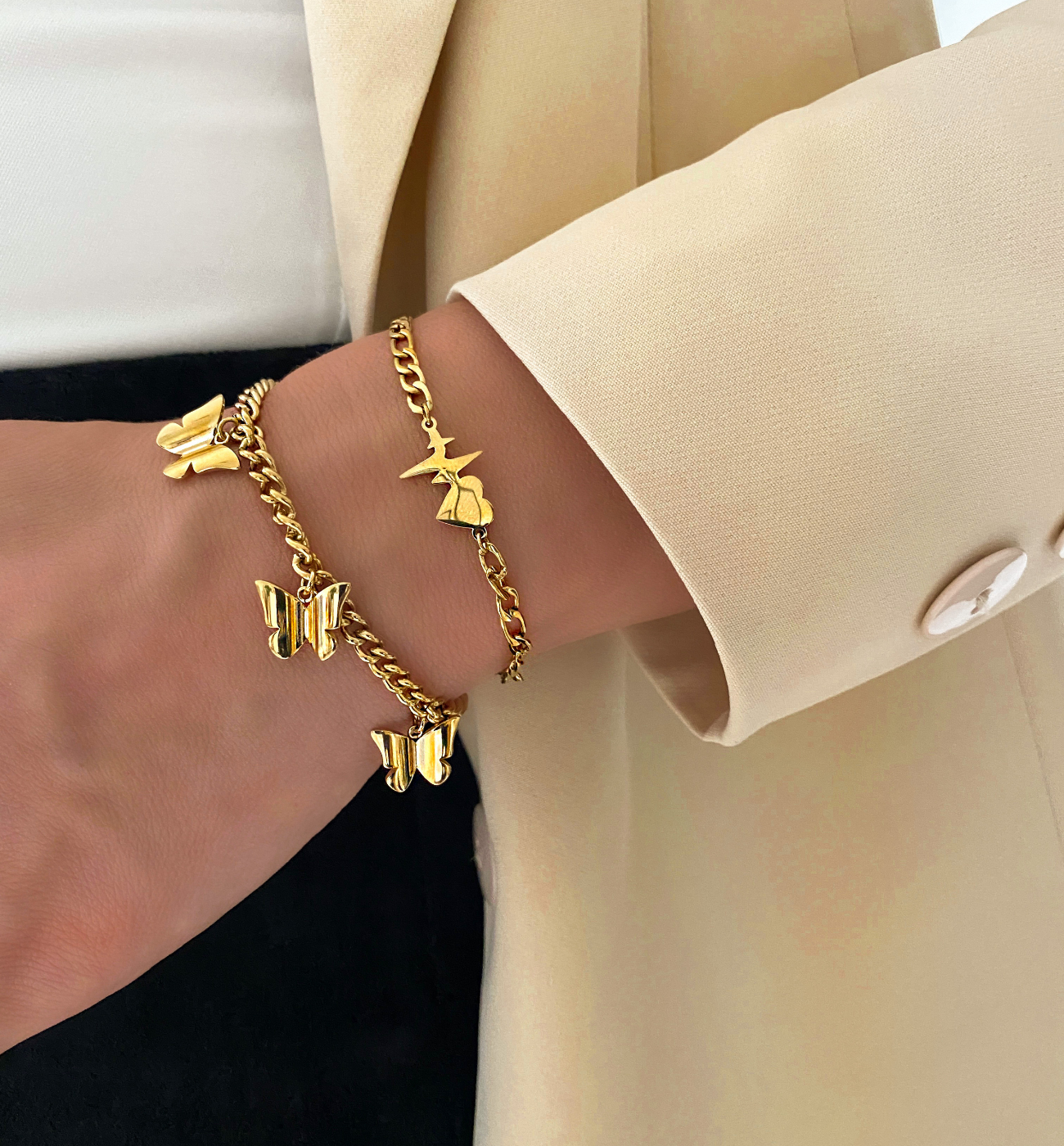 Bransoletka złota ze stali szlachetnej z sercem - By Dziubeka