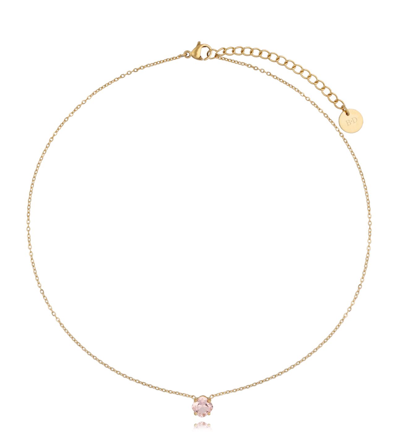 Naszyjnik złoty z różowym kryształkiem Merlin - By Dziubeka