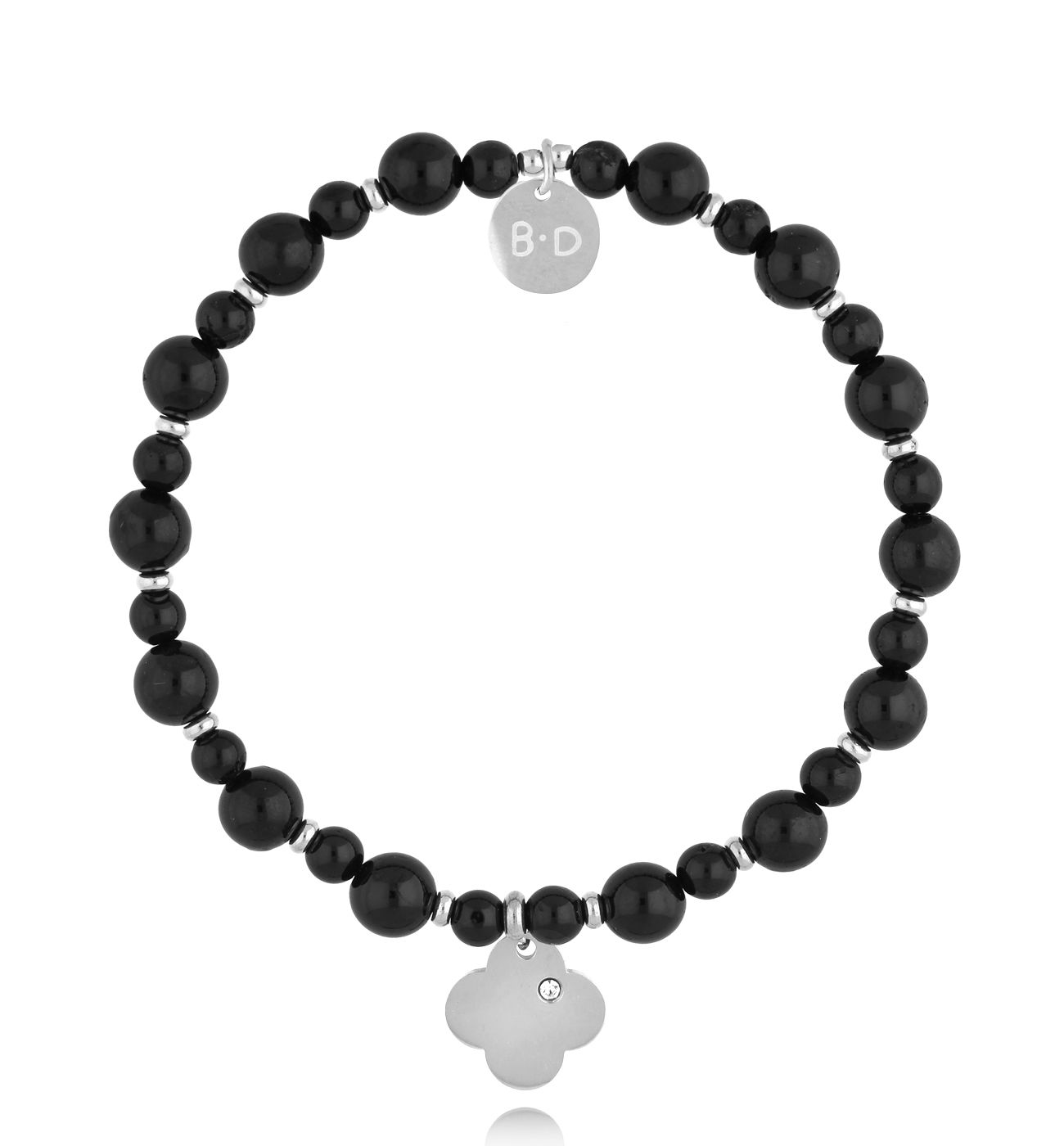 Bransoletka czarna z koniczynką Sariah - By Dziubeka