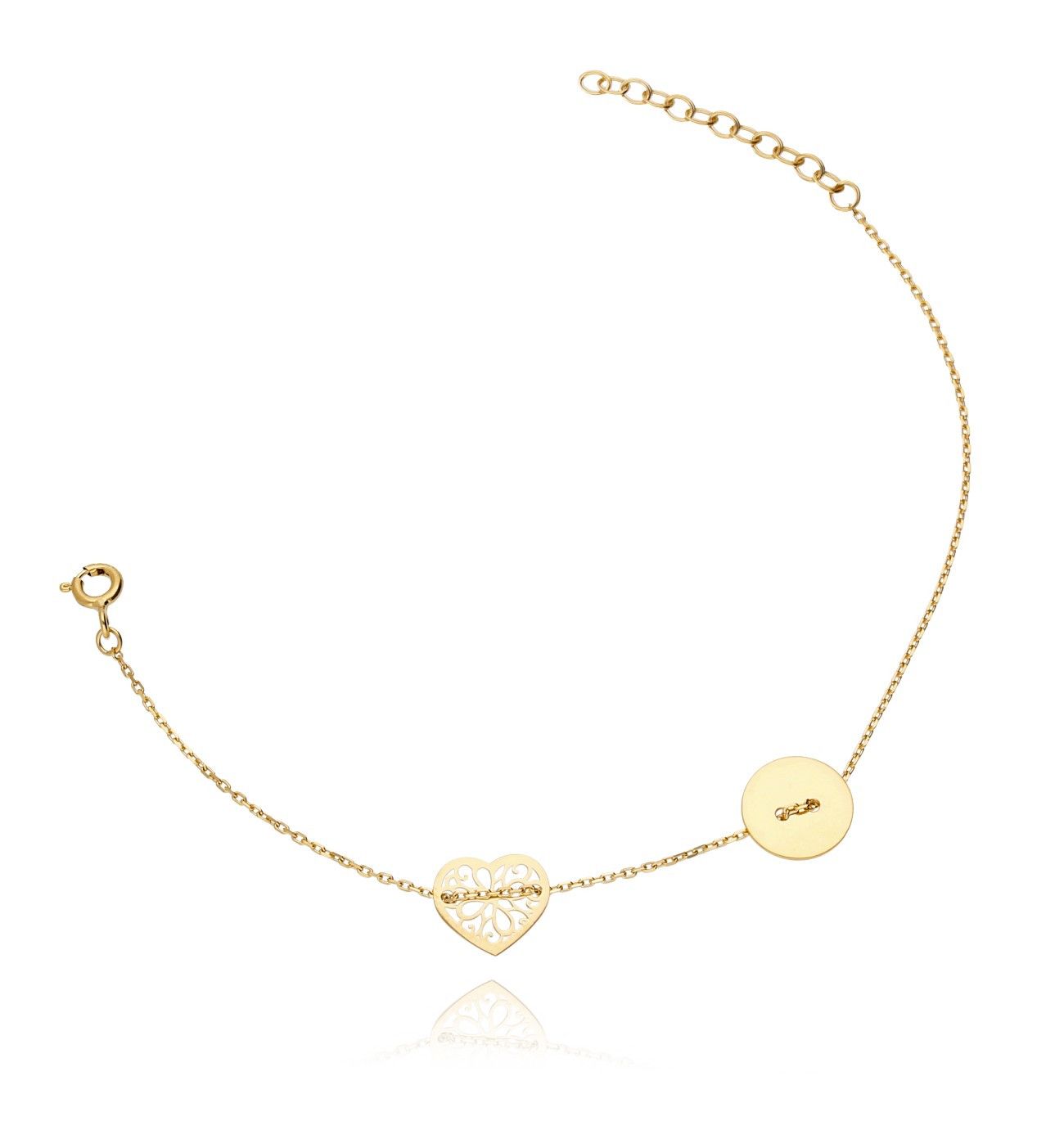 Bransoletka ze srebra pozłacanego ażurowe serduszko - By Dziubeka