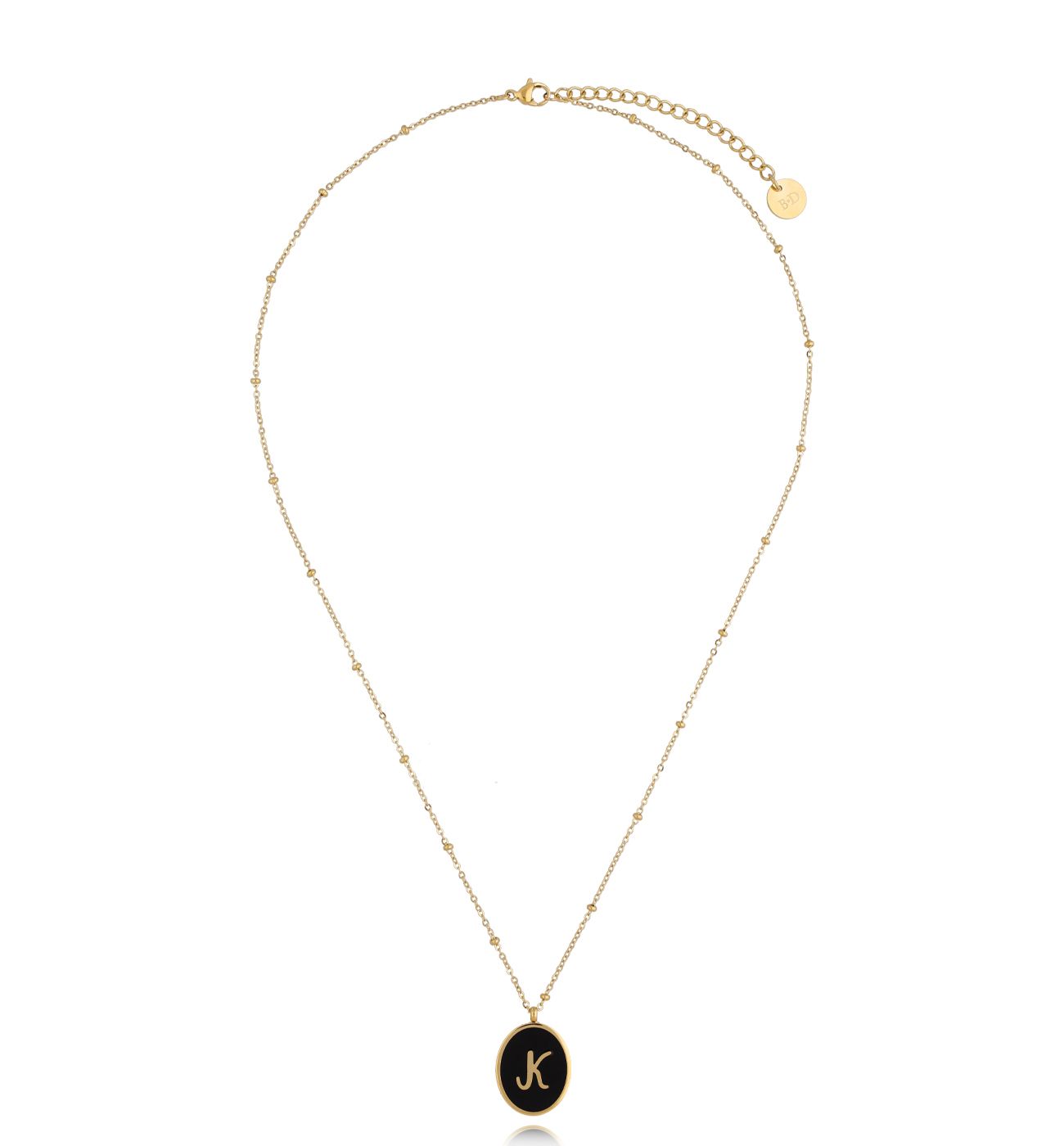 Naszyjnik z czarną emalią z literą K Vintage Enamel Alphabet NSA0580