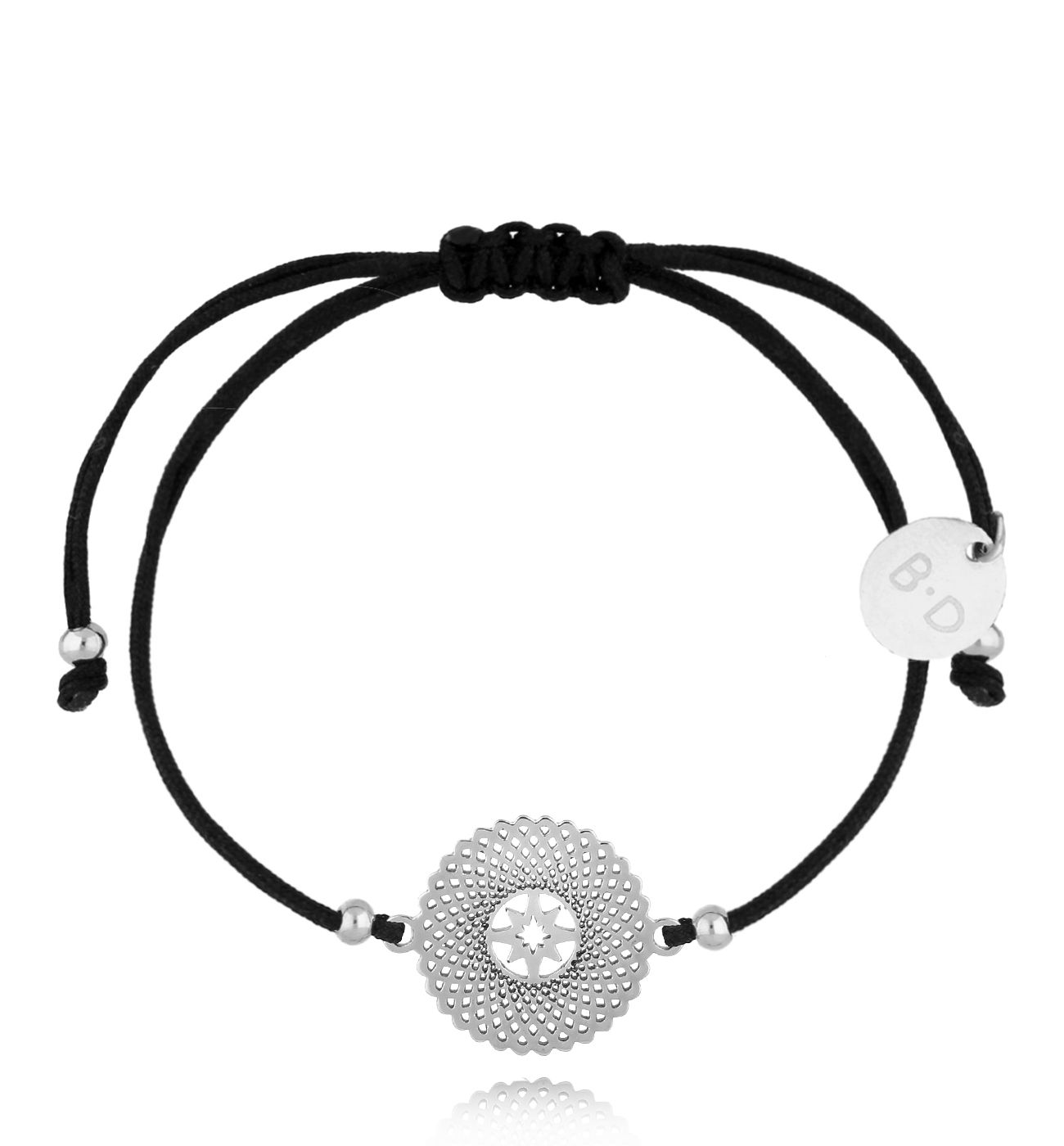 Bransoletka czarna ze srebrną rozetką Hariss BGL0969 - By Dziubeka