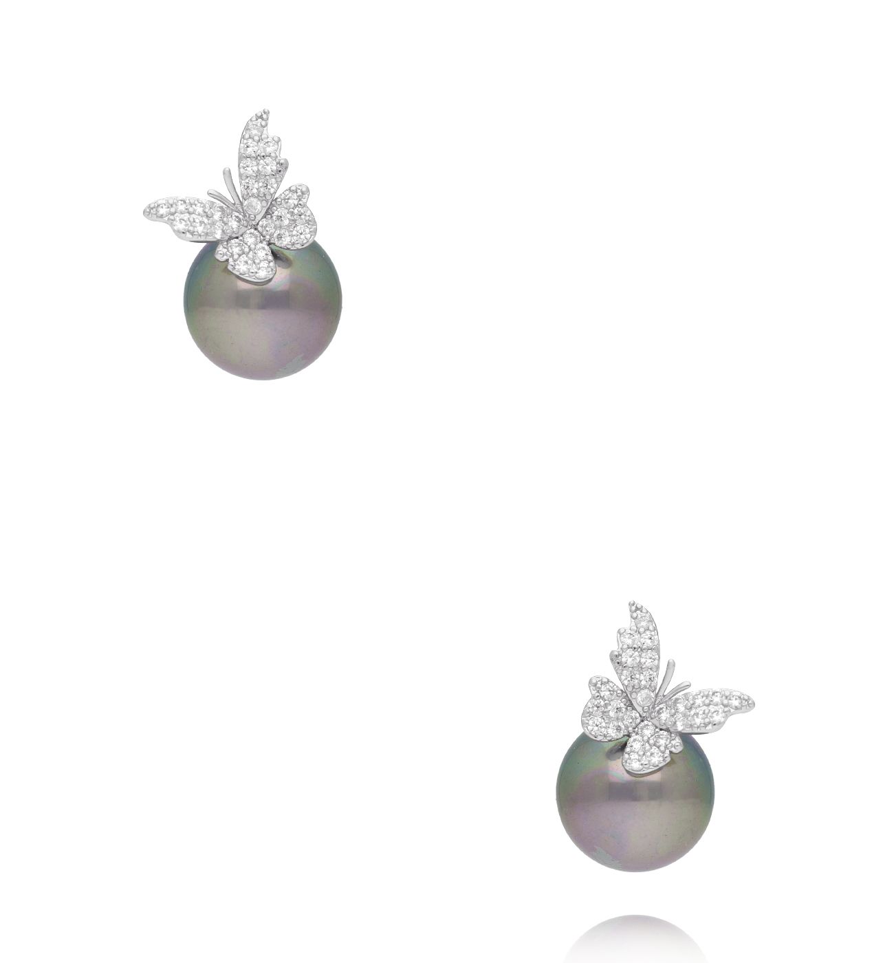 Kolczyki srebrne z motylem i ciemną perłą - By Dziubeka