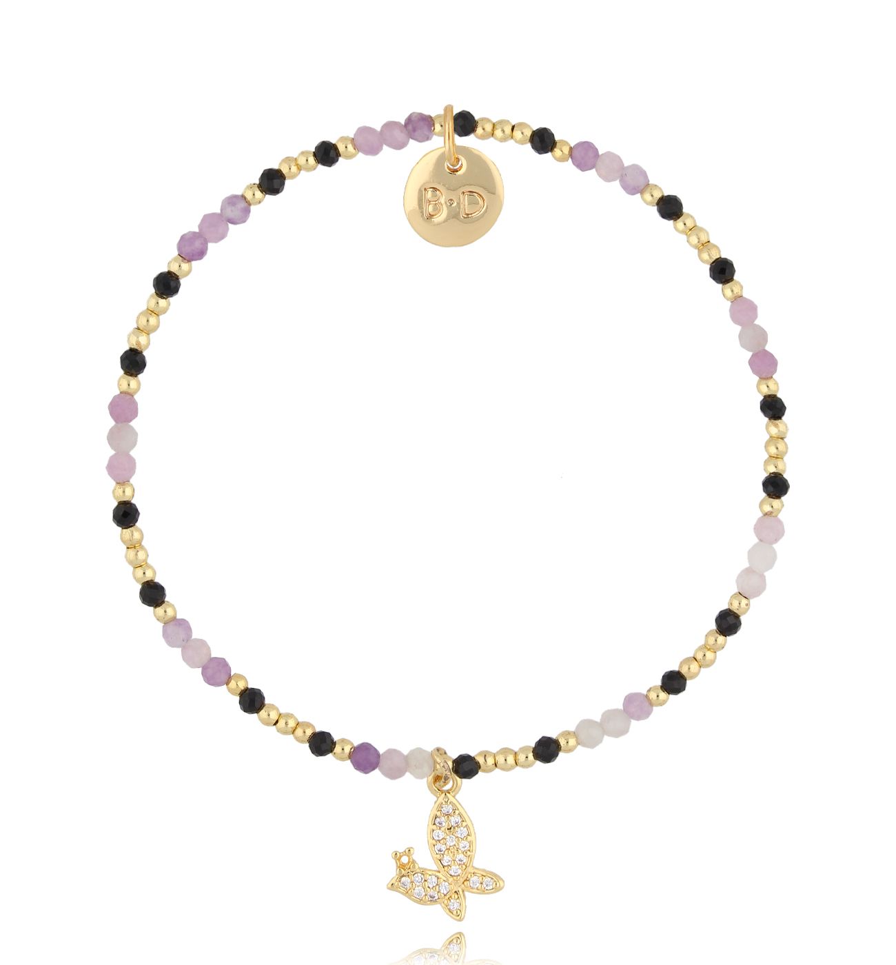 Bransoletka z kunzytami i motylkiem - By Dziubeka