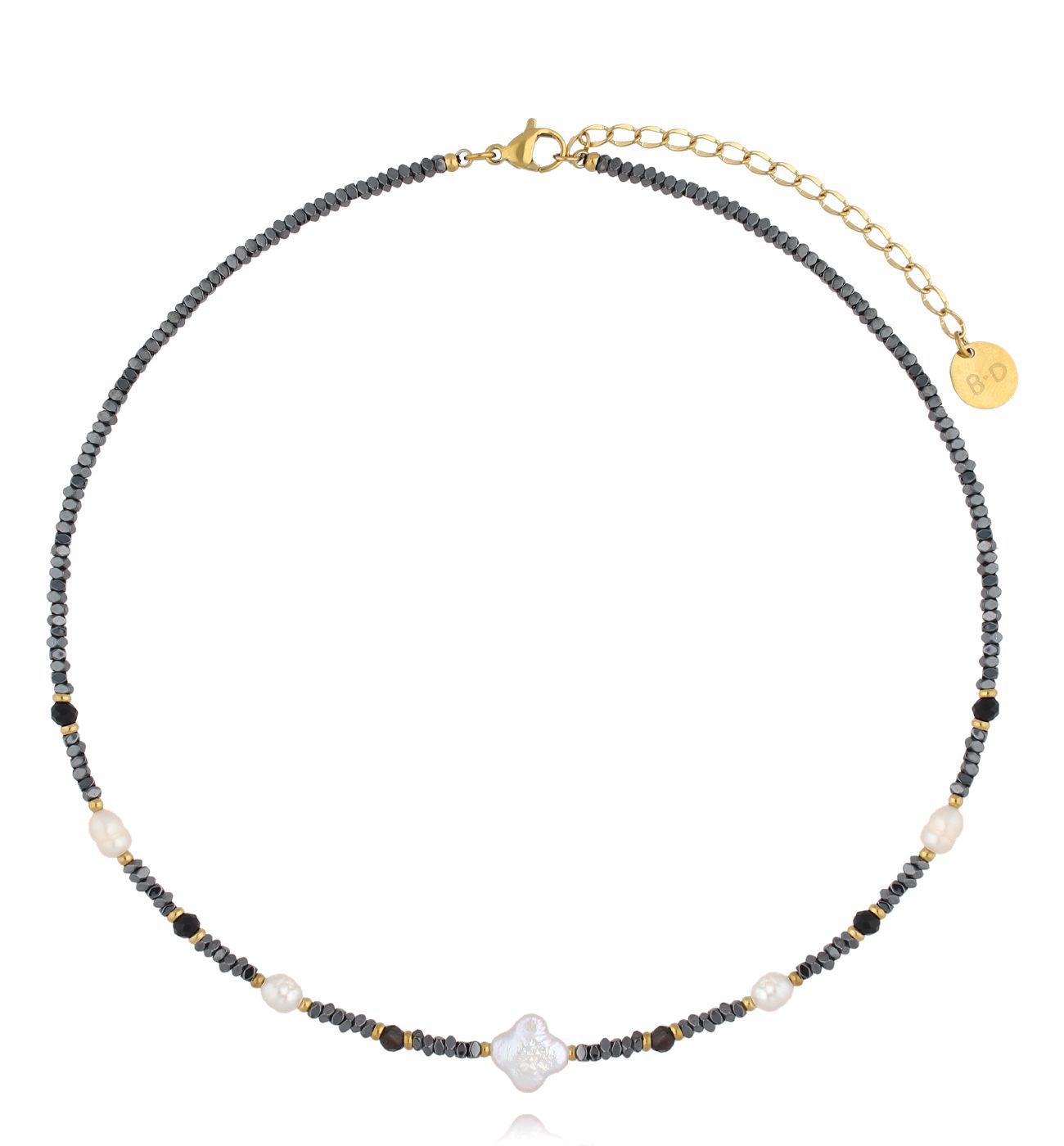 Naszyjnik z turmalinami i hematytami z koniczynką - By Dziubeka