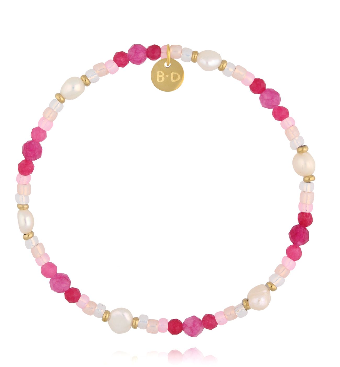 Bransoletka w odcieniach różu z perełkami - By Dziubeka