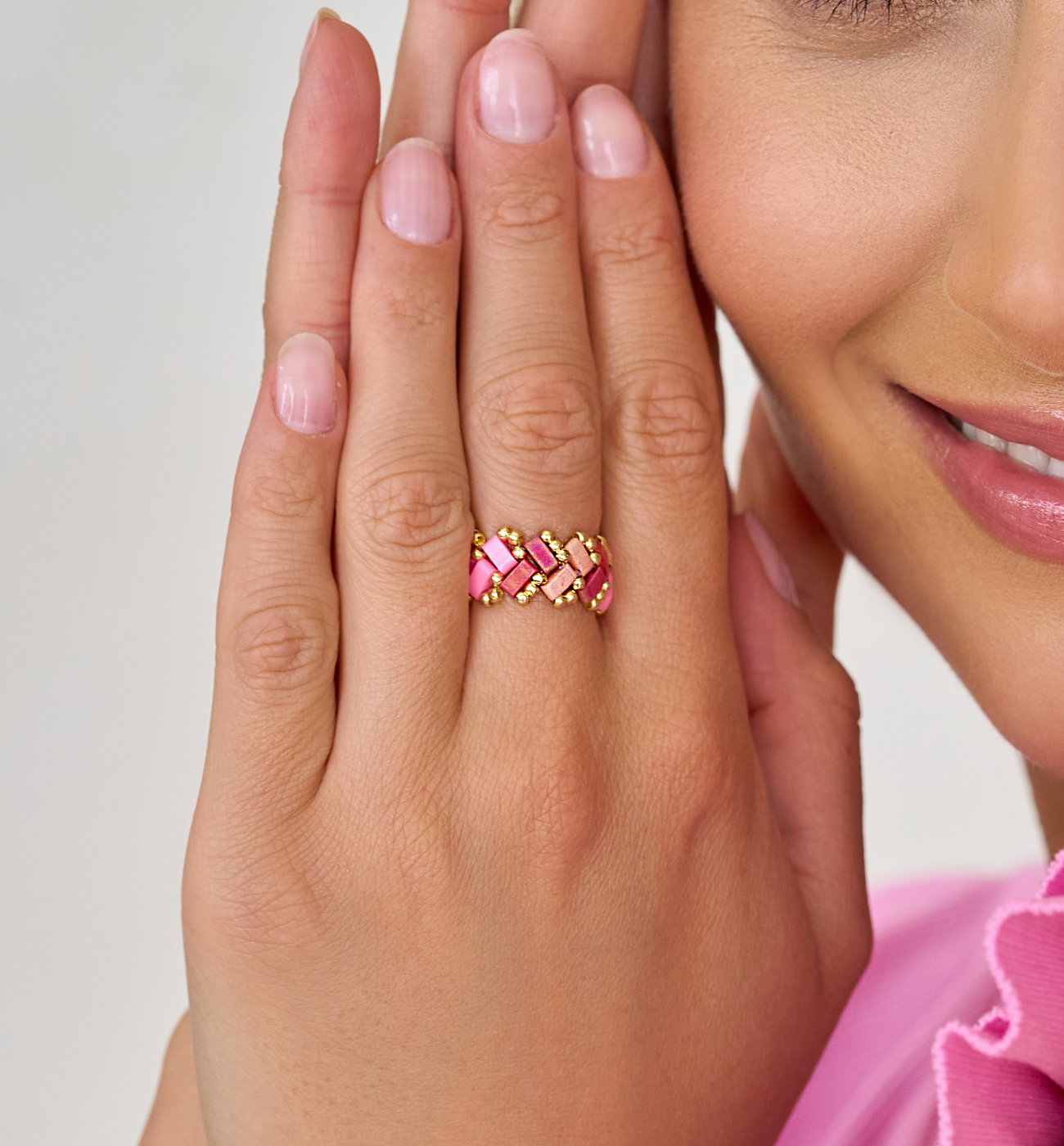 Pierścionek różowy Beaded Bliss PSC0586 - By Dziubeka