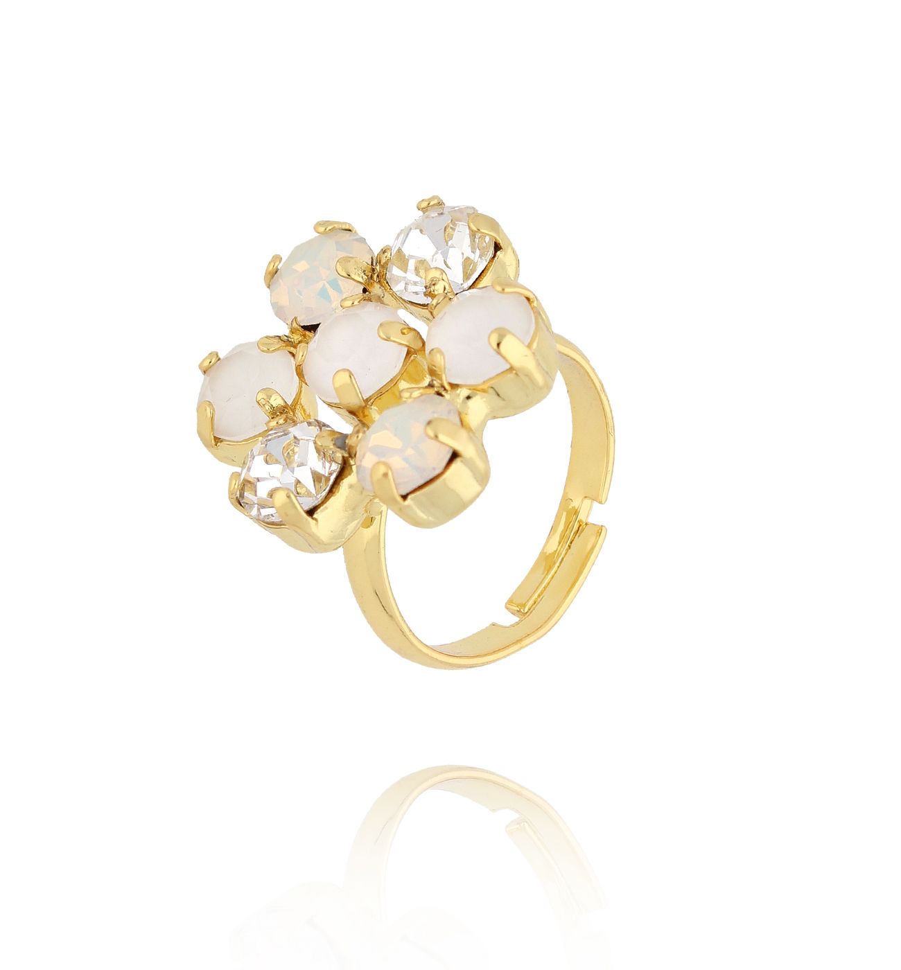 Pierścionek kwiatek z mlecznymi kryształkami PSS0160 - By Dziubeka