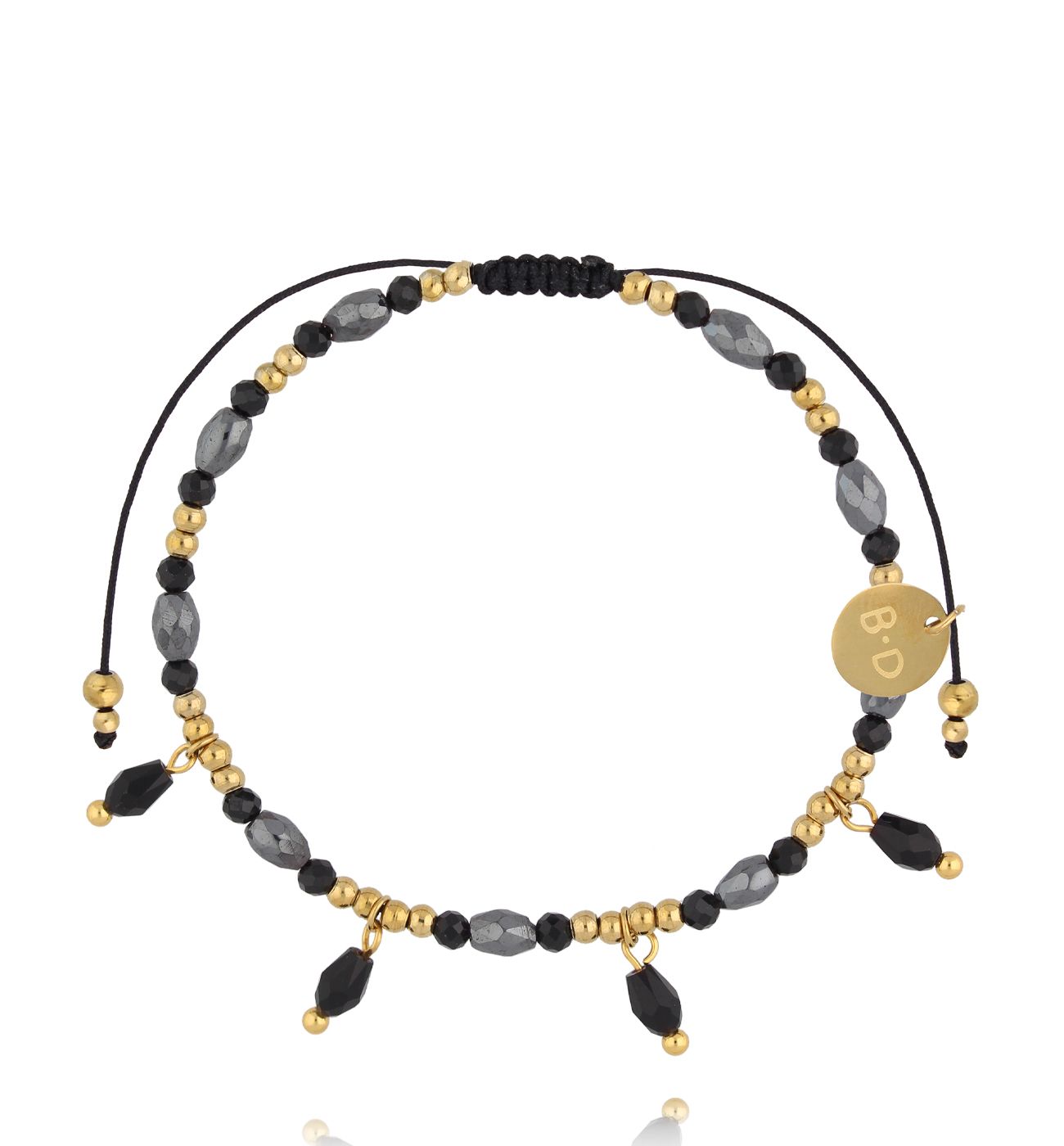 Bransoletka z hematytami na czarnym sznurku BMT0326 - By Dziubeka