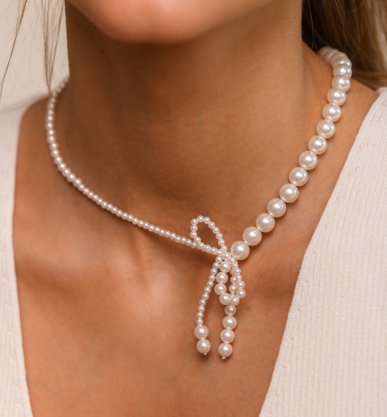 Naszyjnik z perłami i kokardką - By Dziubeka