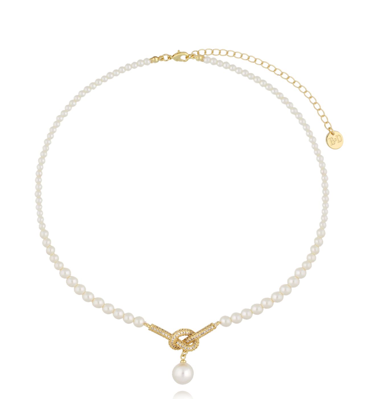 Naszyjnik z perłami i złotym węzłem - By Dziubeka