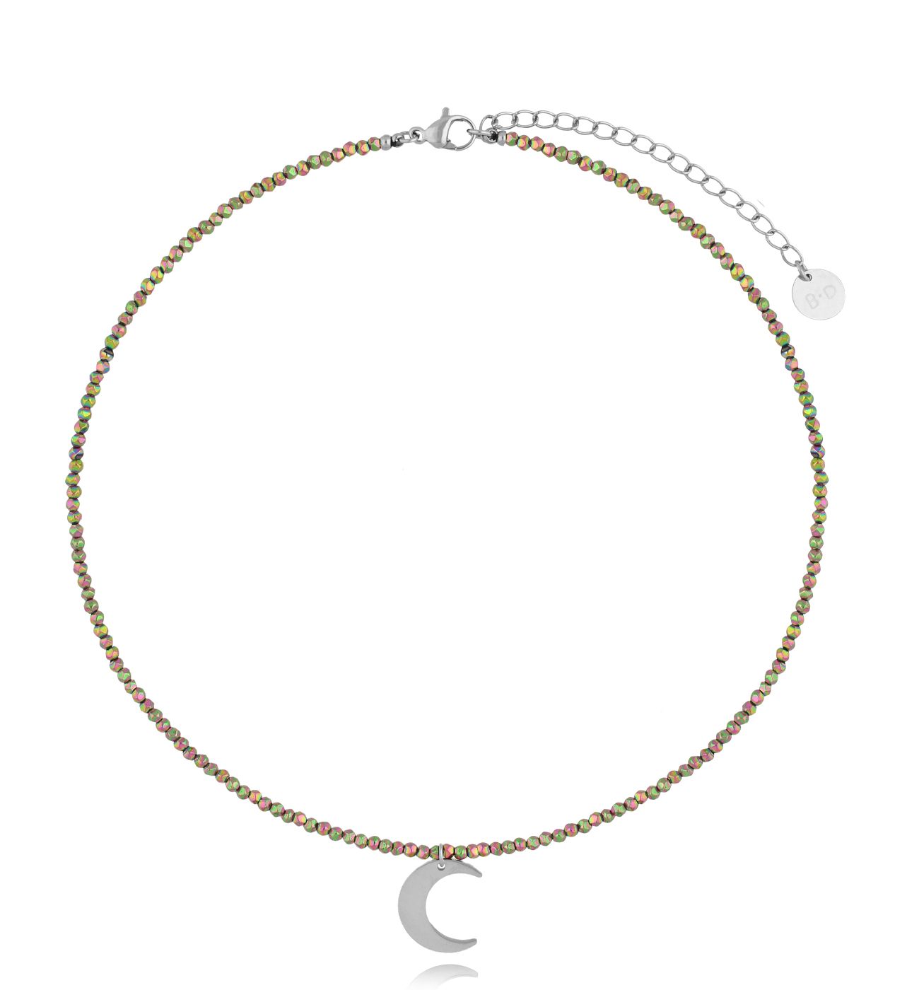 Naszyjnik z hematytami i srebrnym księżycem NTW1270