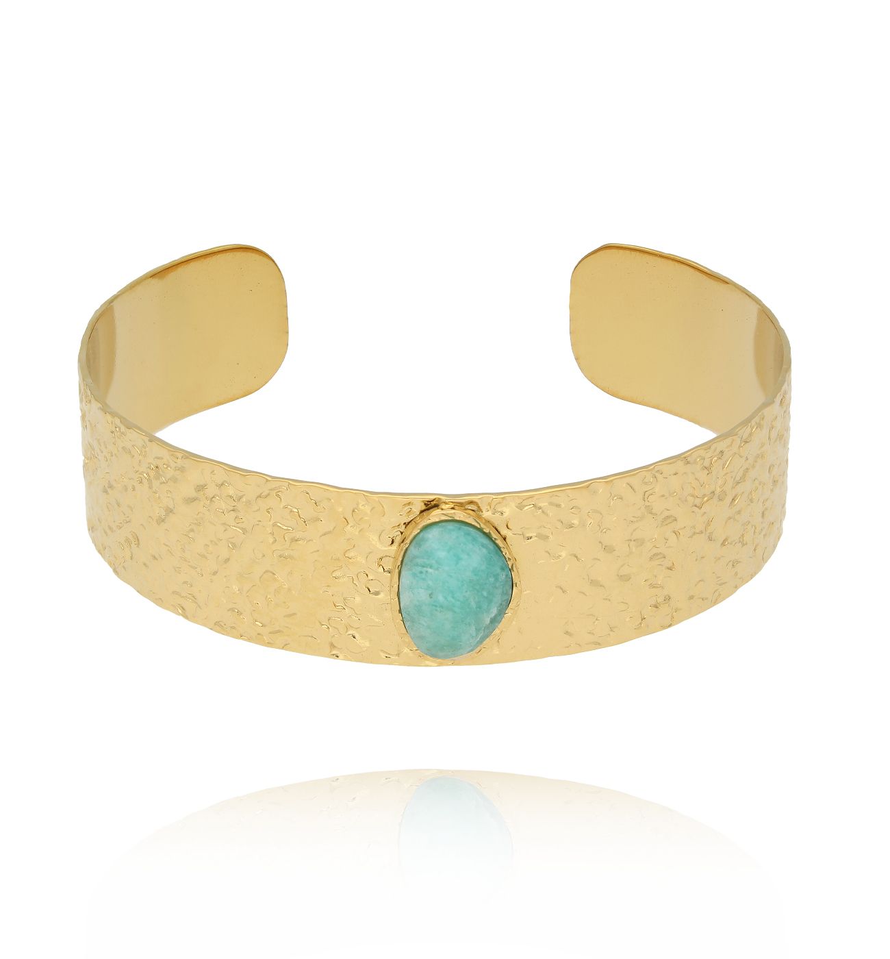 Bransoletka szeroka złocona z amazonitem BEA0019 - By Dziubeka
